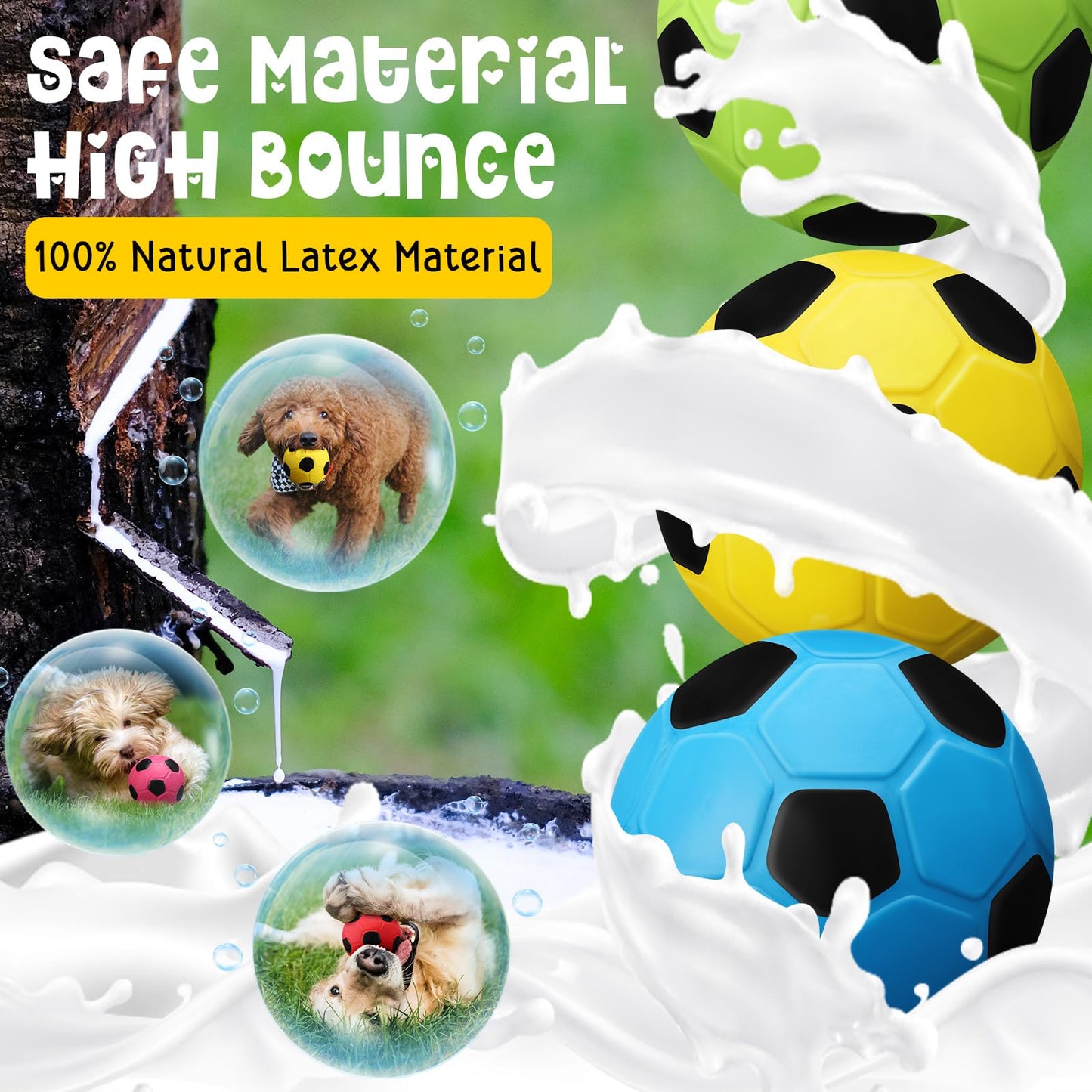 Vinsot 6 Pack 2.6'' Squeak Latex Dog Toy Ball Soft Durable Chew Puppy Soccer Toy Rubber Fetch Interactive Dog Ball for Small Medium Pets Training Supply