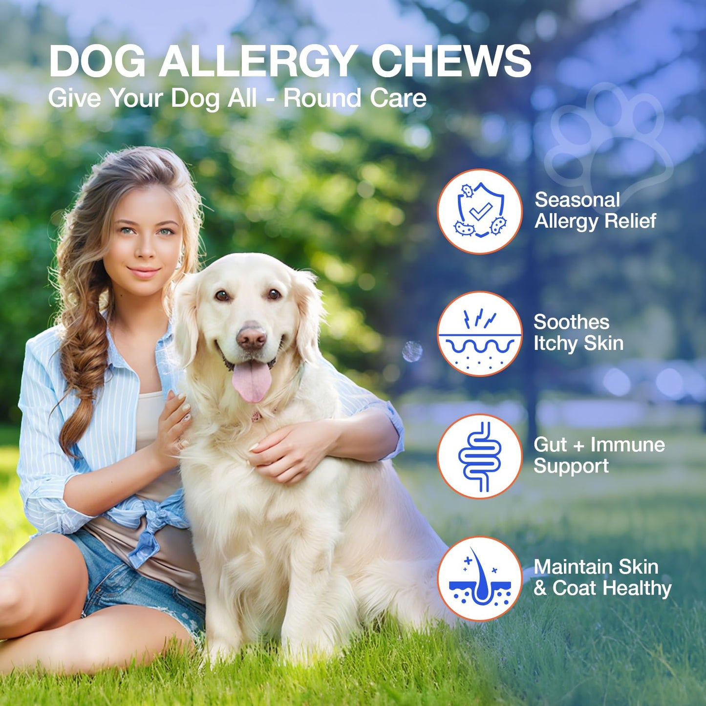 Dog Allergy Chews - Itching Skin Relief - Natural Dog Allergy Relief Treatment for Paw Licking, Anti-Itch, Dry Skin, Hot Spots, Allergies & Immune Support Supplement with Probiotics Fish Oil 180Ct