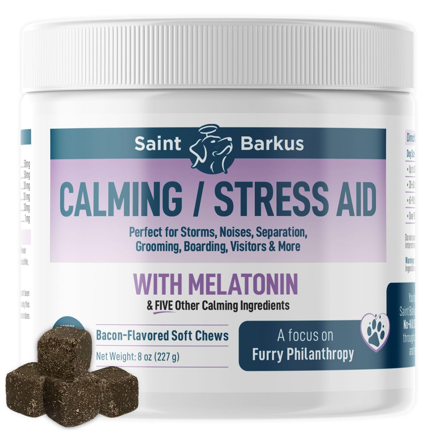 Saint Barkus Calming Chews Treats for Dogs with melatonin for Dogs to Provide Calming, Stress and Dog Anxiety Relief. 90 Bacon-Flavored Soft Chews