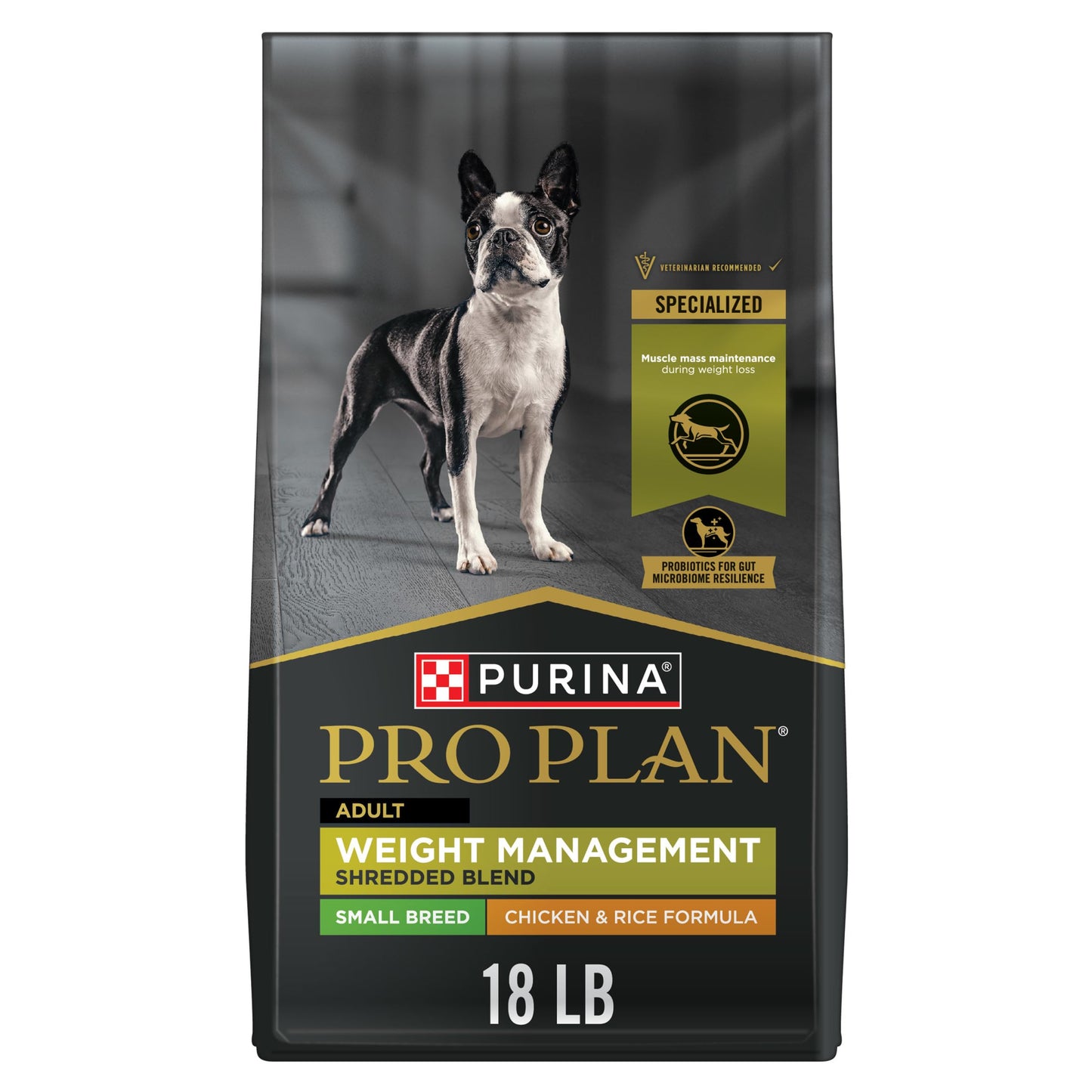 Purina Pro Plan Small Breed Weight Management Dry Dog Food, Shredded Blend Chicken and Rice Formula - 18 lb. Bag