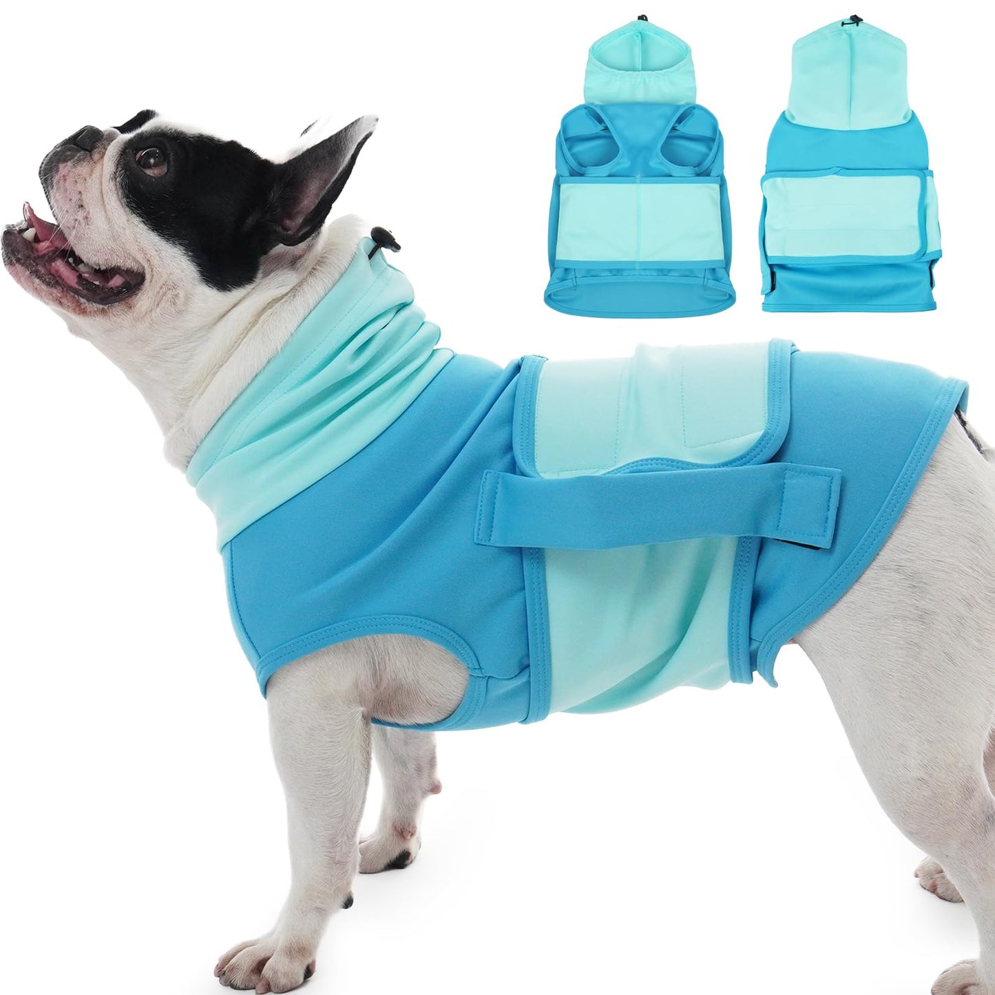 Dog Anxiety Jacket,Adjustable Calming Jacket for Small Breeds,Sleeveless & Lightweight, High Neck Wraps Head & Ears for Fireworks, Anti-Anxiety Shirt for French Bulldogs,Blue-M