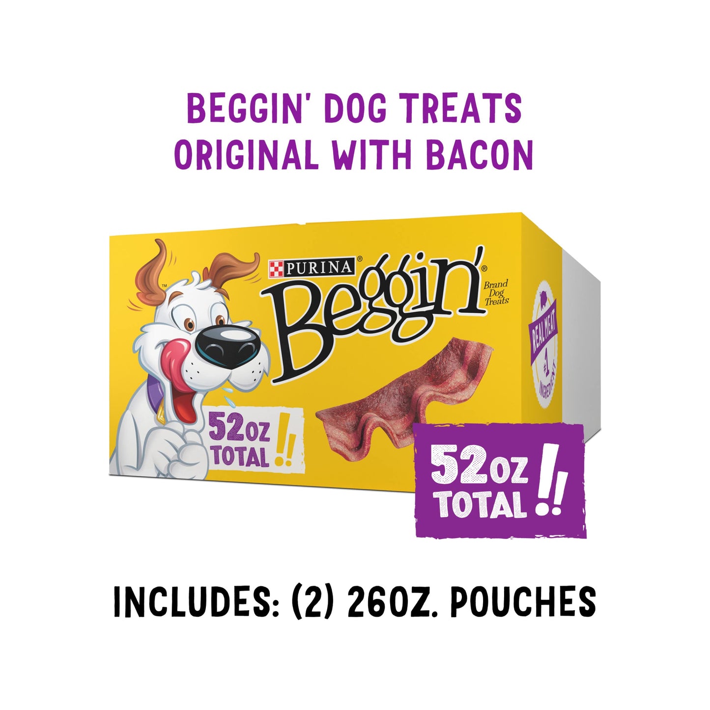 Purina Beggin' Strips Dog Treats, Original With Bacon Flavor - (Pack of 2) 26 oz. Pouches