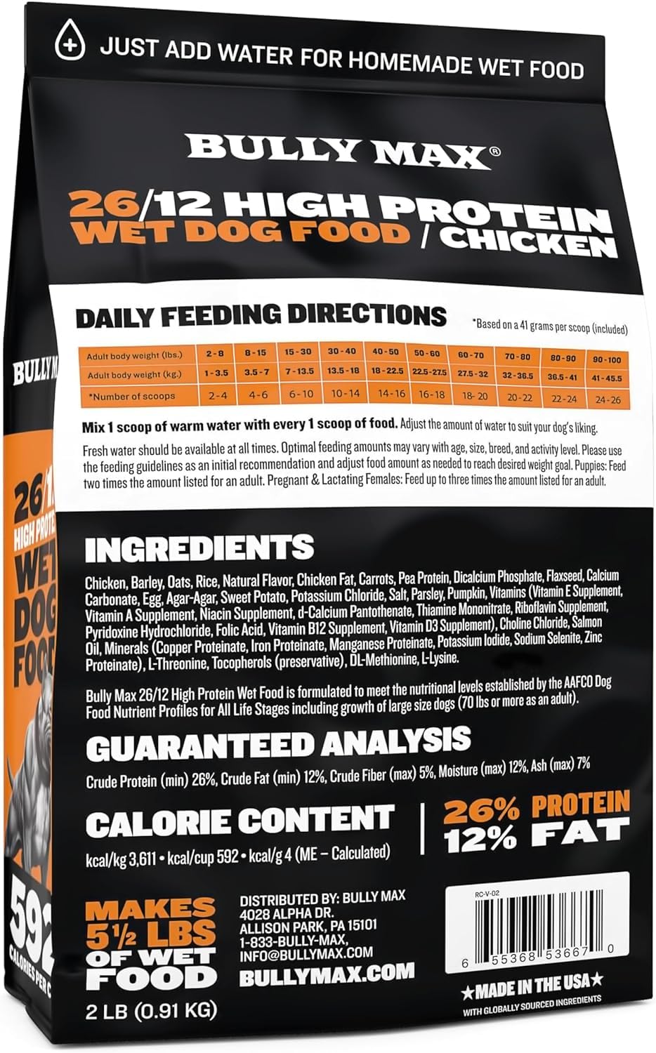 Bully Max Wet Dog Food for Adults & Puppies - Dehydrated High Protein Instant Fresh Soft Dog Food with Chicken - Healthy Muscle Growth for Small & Large Breeds - 4 Dry Pounds (Makes 11 lbs. Wet Food)