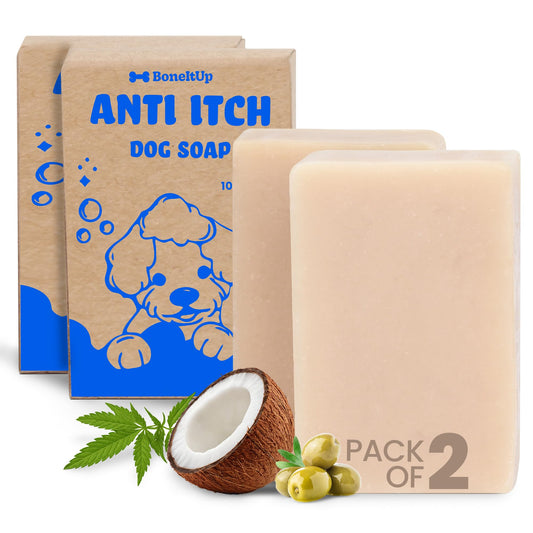 BoneItUp Anti-Itch Goat Milk Shampoo Bar - 2 Pack (100g Each) - Mango Butter and Essential Oils - Soothing Relief for Itchy, Dry Skin - Skin Rash Relief Bar Soap - Moisturizing Dog Shampoo
