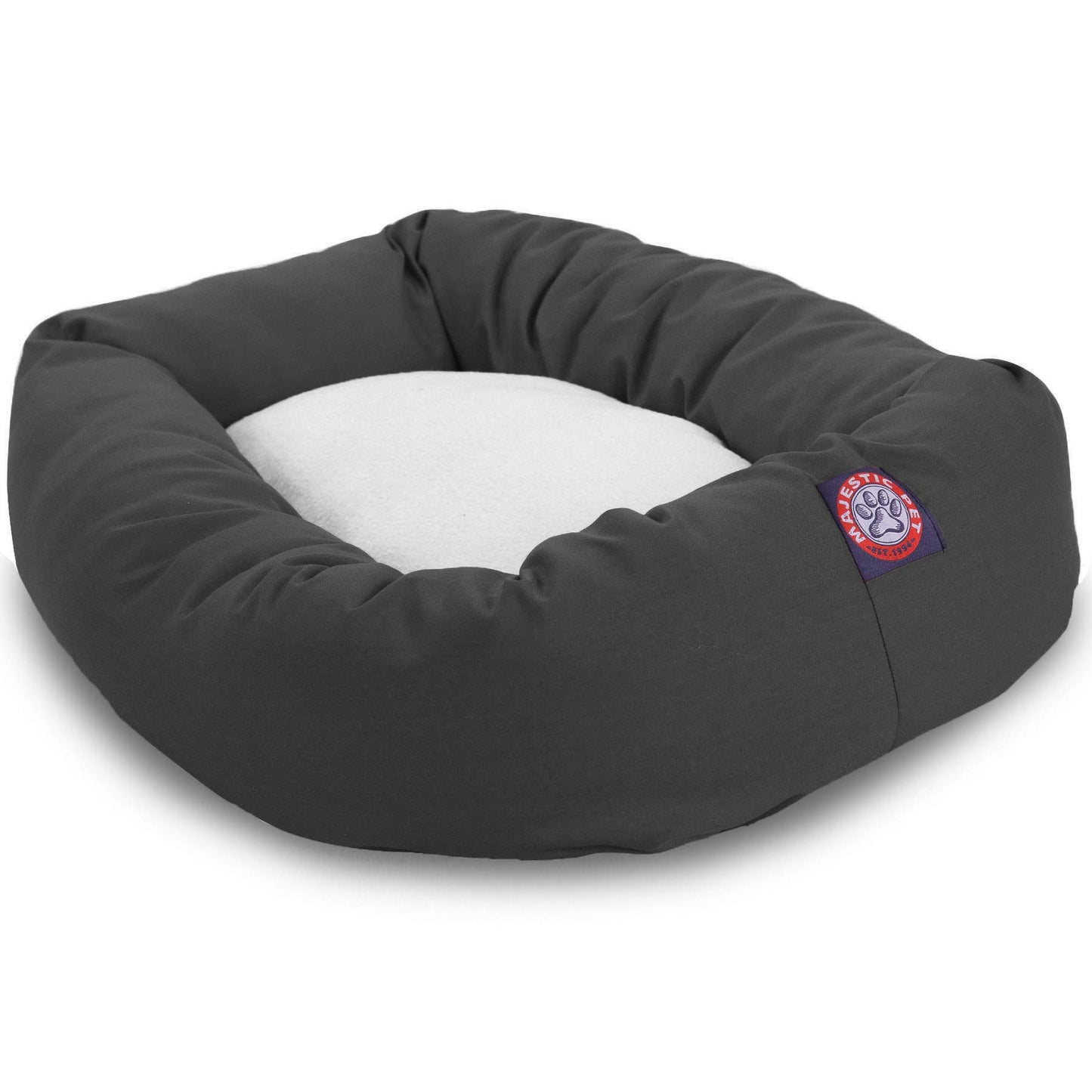Majestic Pet 52 Inch Poly-Cotton Sherpa Calming Dog Bed Washable – Cozy Soft Round Dog Bed with Spine for Head Support - Fluffy Donut Dog Bed 52x35x11 (inch) – Round Pet Bed X- Large - Gray