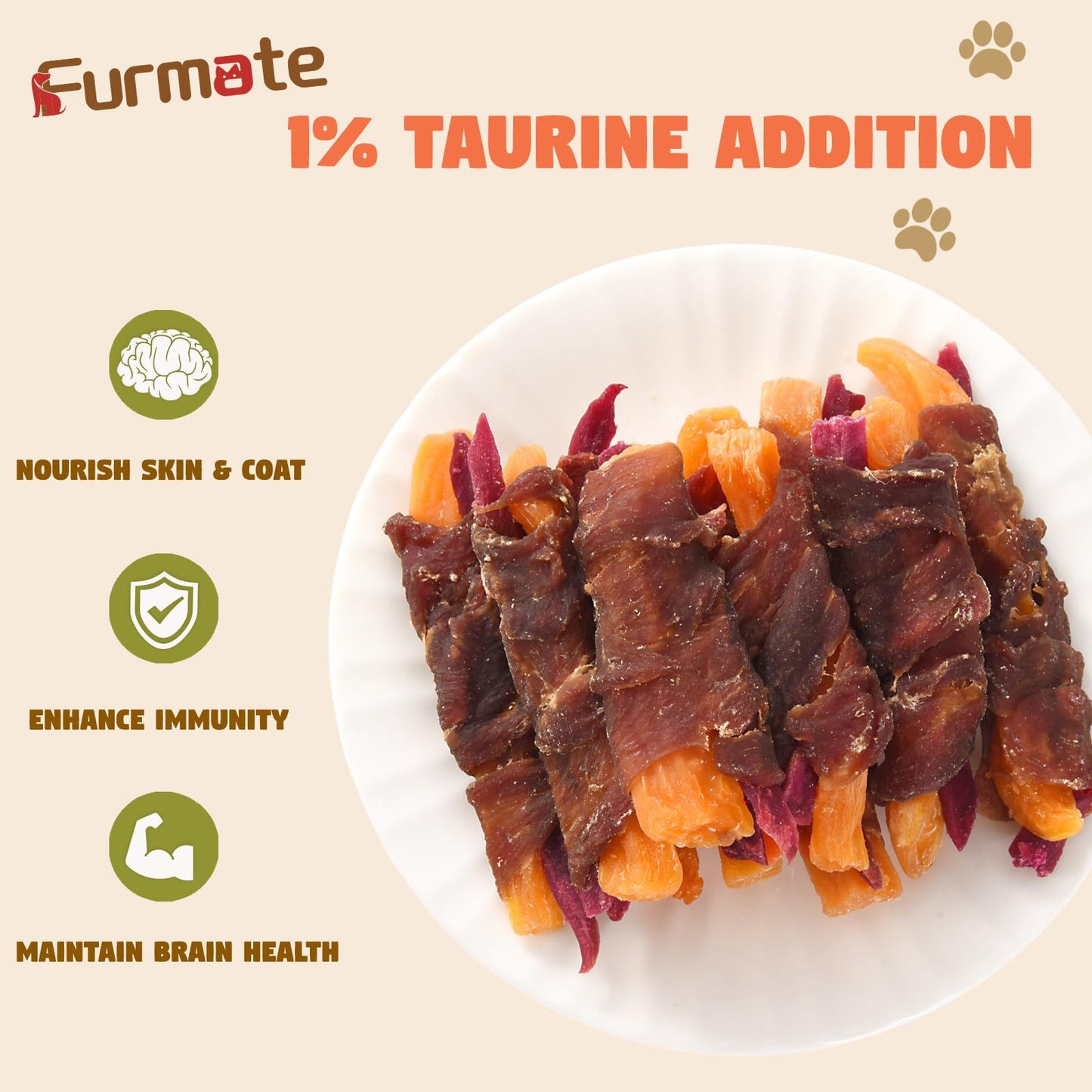Furmate Dog Jerky Treats Duck Wrapped Orange Purple Sweet Potato, Healthy Dog Snacks High Protein Low Fat, Soft Chews Eliminates Tears, Training Rewards Treats for Small Medium Large Breeds,10.58 oz