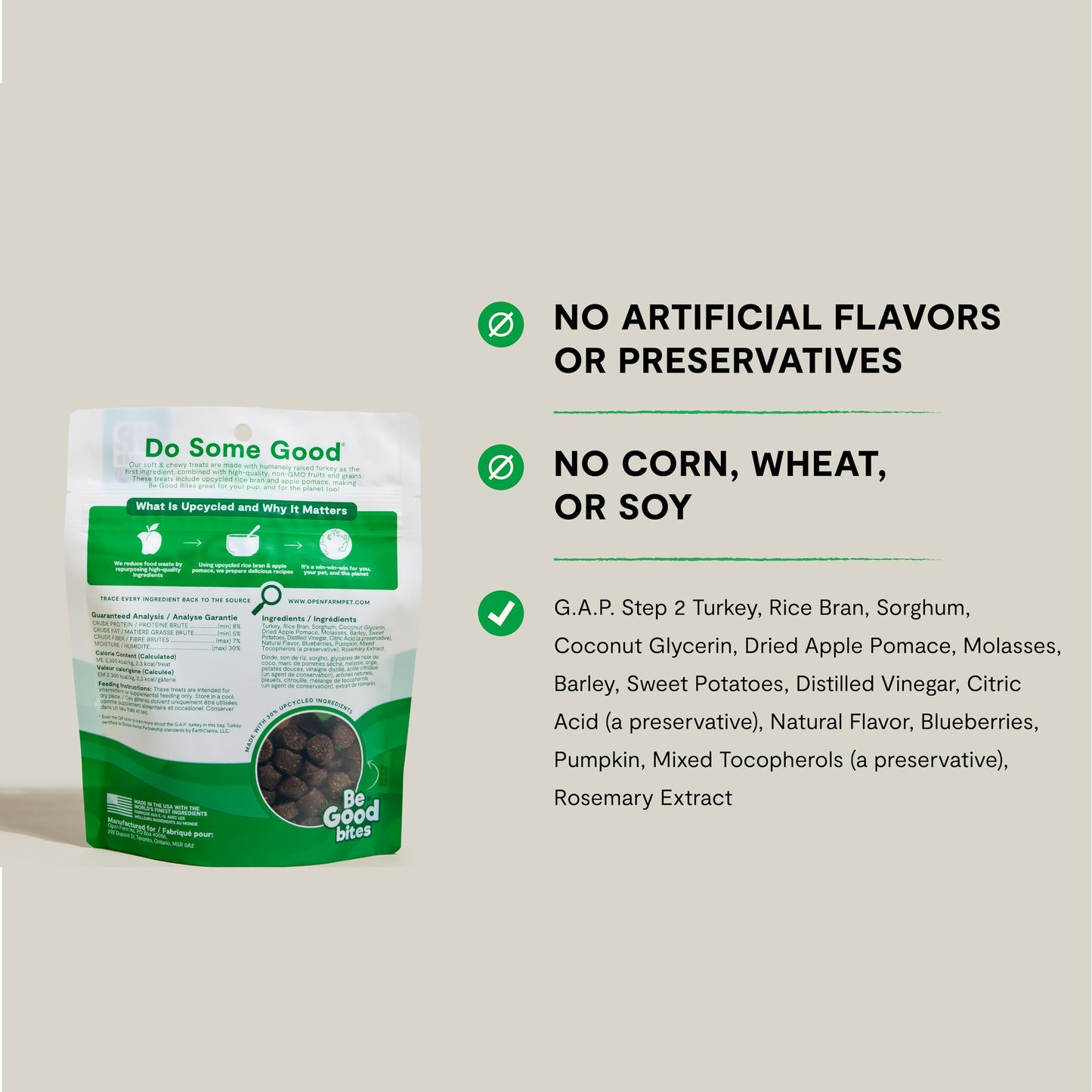 Open Farm, Be Good Bites, Soft Dog Training Treats, Small & Chewy, Made with Ethically & Sustainably Sourced Ingredients, Non-GMO Fruits & Grains, Turkey Recipe, 6oz Pouch