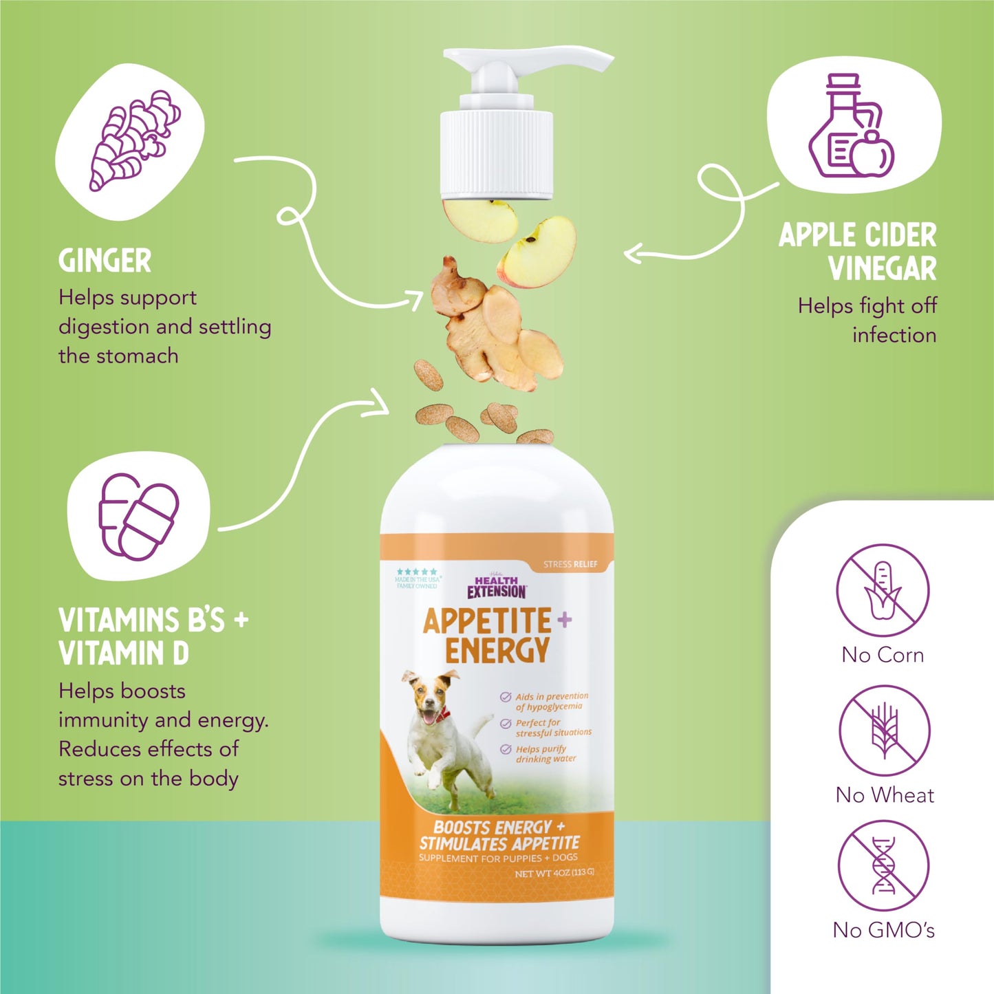 Health Extension Stress Relief Supplement for Dogs, 8oz - Appetite & Energy Boost, Prevents Hypoglycemia, Enriched with Vitamin B