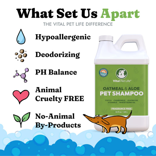 Dog Shampoo with Oatmeal, Aloe Vera, Chamomile, Jojoba Oil, Vitamin E - Natural Ingredients, Helps Allergies Dry Coats & Itchy Sensitive Skin, No Parabens or Artificial Dyes, 64 oz