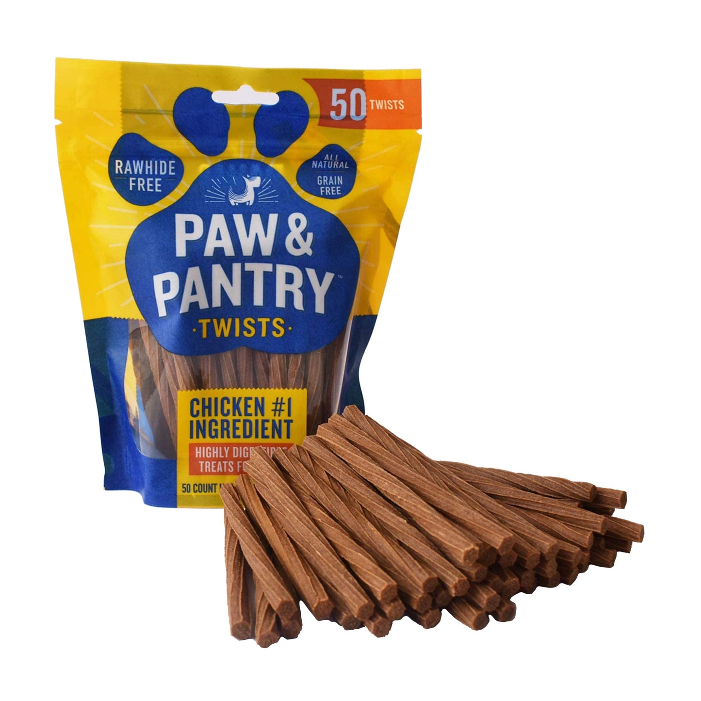 Paw & Pantry 5" Soft & Chewy USA-Chicken Twists - Pack of 50 Rawhide Free Chicken Dog Treats - Grain-Free & Highly Digestible Chewy Sticks for Dogs - Low Fat Dog Treats for Pups