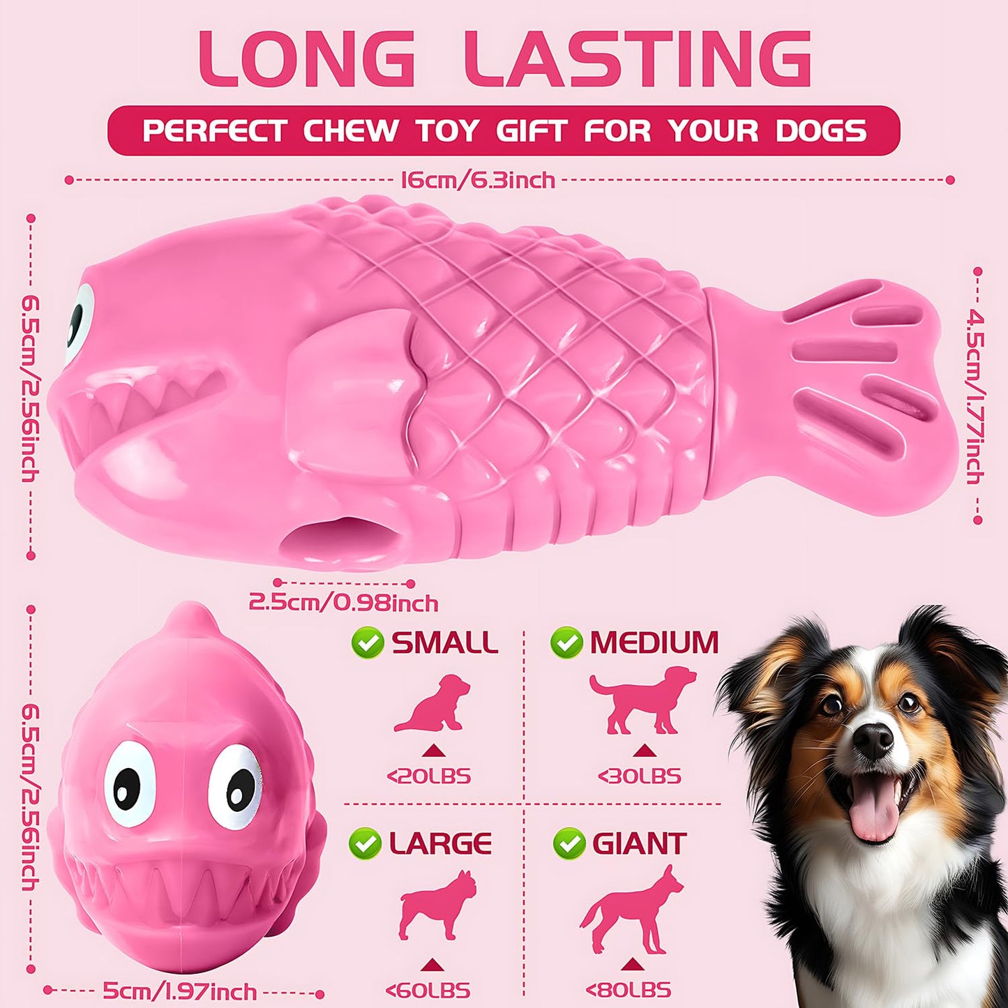 TonyEst Durable Dog Toys to Keep Them Busy - Tough Treat Dispensing Chew Toy with Bacon Flavor & Squeaker for Aggressive Chewers, Interactive Mental Stimulation for Large Breeds (Pink)