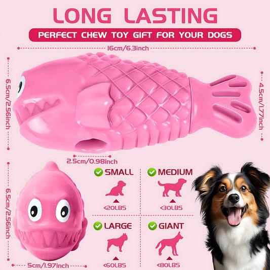 TonyEst Durable Dog Toys to Keep Them Busy - Tough Treat Dispensing Chew Toy with Bacon Flavor & Squeaker for Aggressive Chewers, Interactive Mental Stimulation for Large Breeds (Pink)