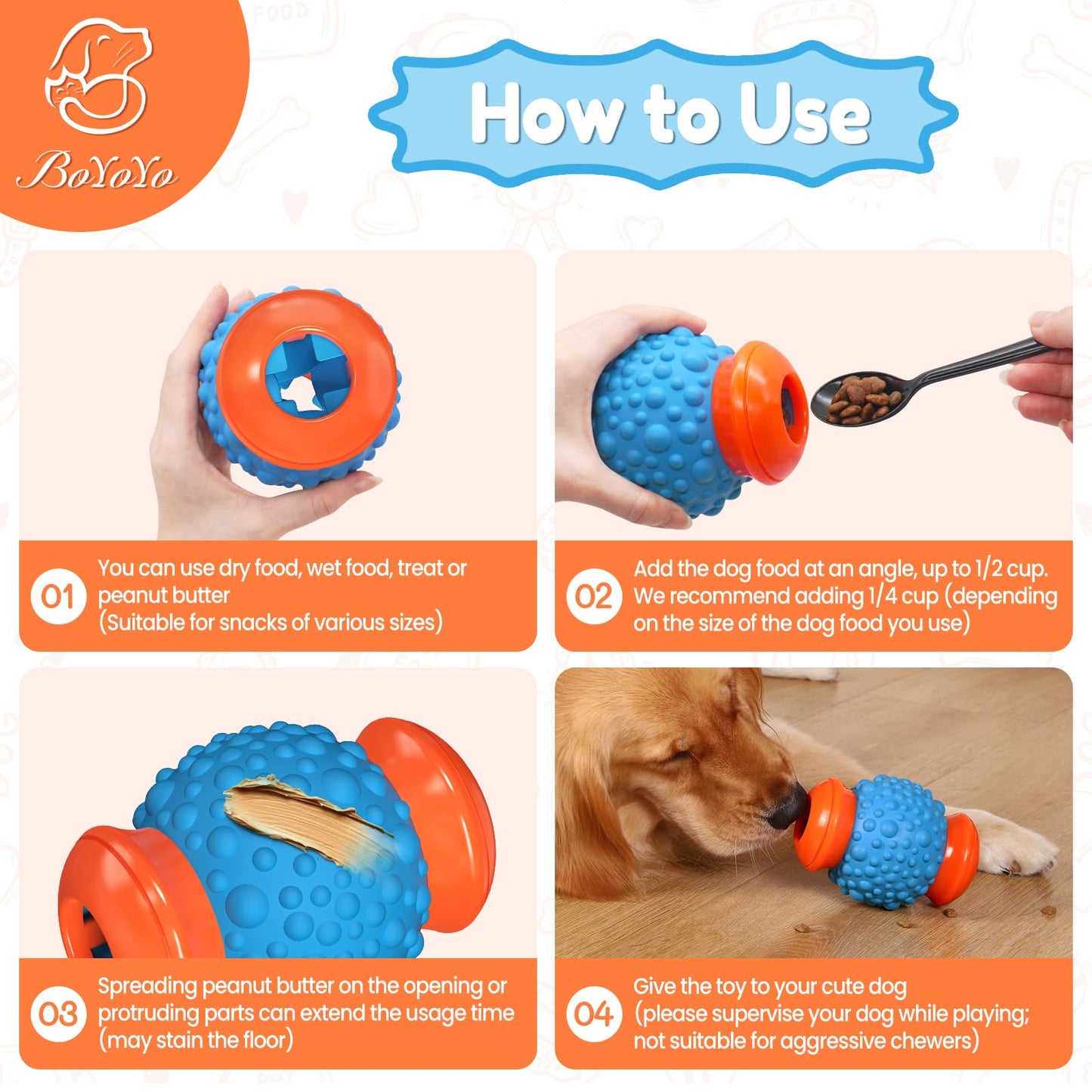 BoYoYo Interactive Dog Toys Treat Dispenser - Slow Puzzle Feeder for Large Dogs, Durable Rubber Chew Toys, Mental Stimulation for Anxiety Relief & Boredom
