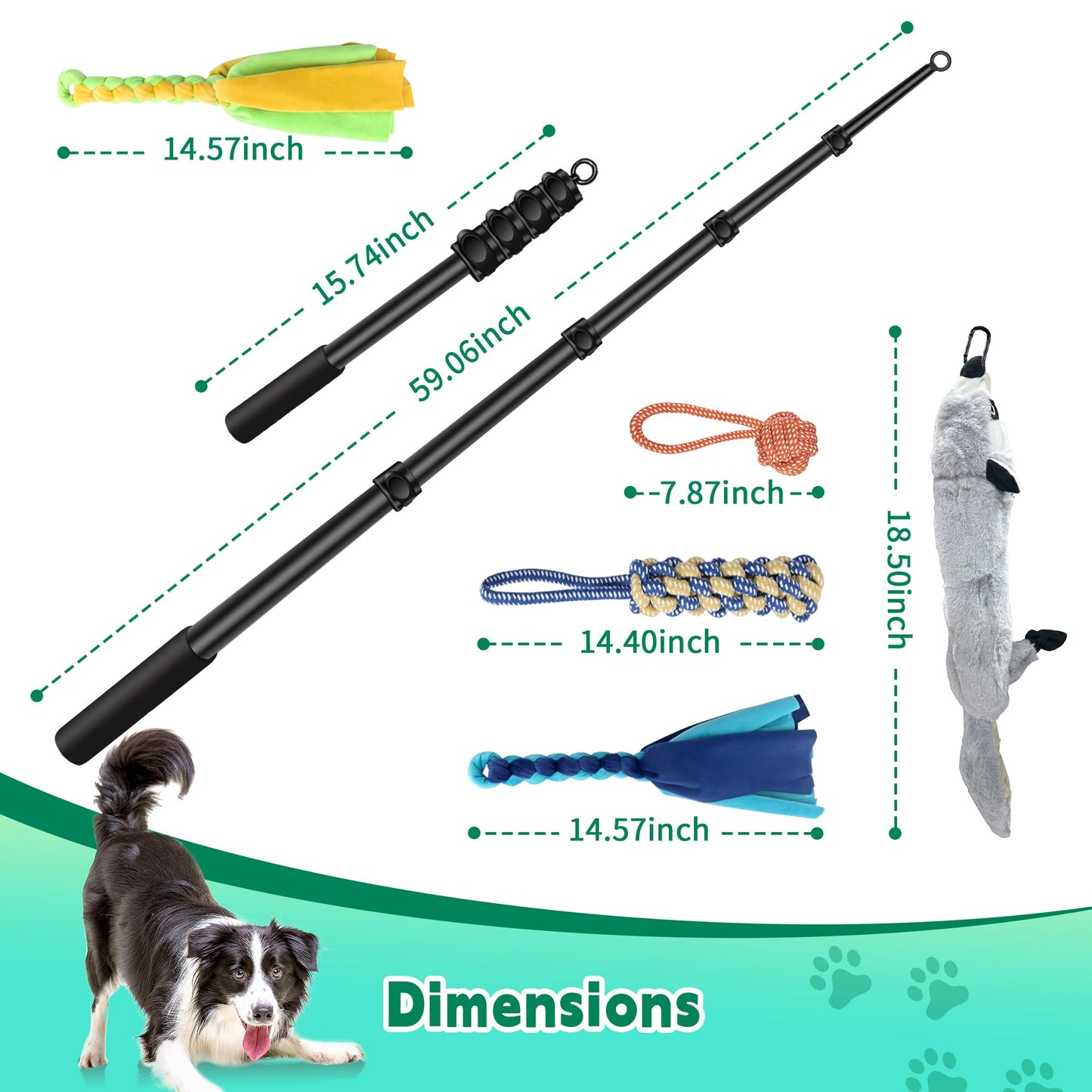 AmaCielo Flirt Pole for Dogs, Interactive Toys Tug-of-war for Dogs, Five-Section Retractable Adjustable Length,for Outdoor Exercise & Training for Small Medium Large Dogs