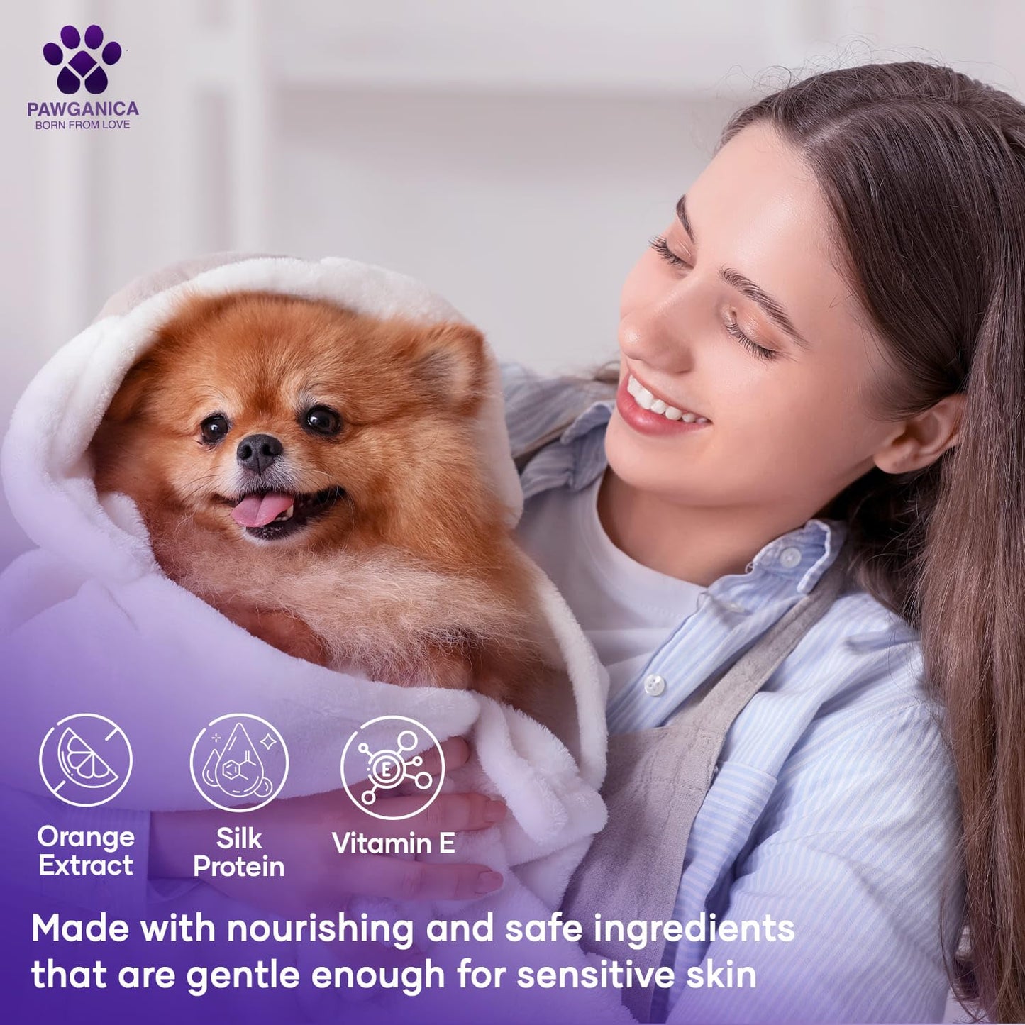 Pawganica 2-in-1 Purple Shampoo for Dogs, Supports Coat Whitening & Softness, pH-Balanced, Fur Whitening Dog Shampoo and Conditioner, Shampoo for Smelly Dogs 8 fl oz