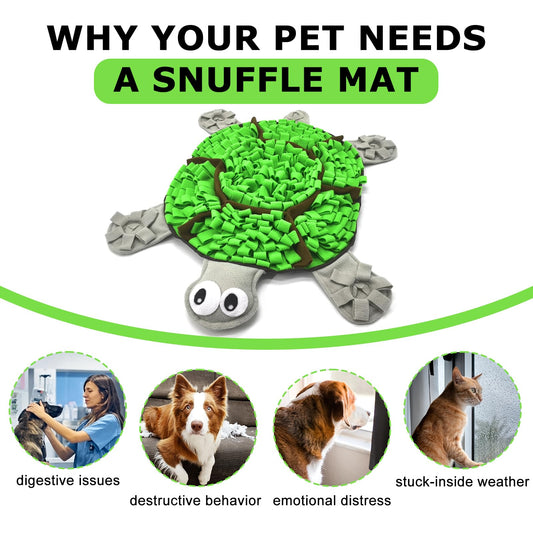 Snuffle Mat for Dogs, Tortoise-Themed Slow Feeder for Small/Middle/Large Breed, Durable Washable Portable Pet Feeding Mat, Nose Work Training Pad, Anxiety Relief & Mental Stimulation(M, Green)