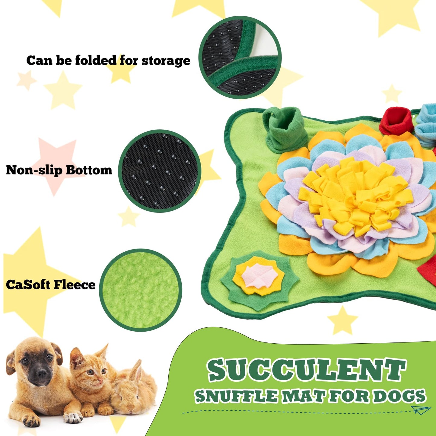 XIGOUPT Snuffle Mat for Dogs Large Breed Interactive Dog Toys,Sniff Mat for Slow Eating Pet Dog Toy Feeding Mat Floors Anti-Slip Could be Folded Free(Green)