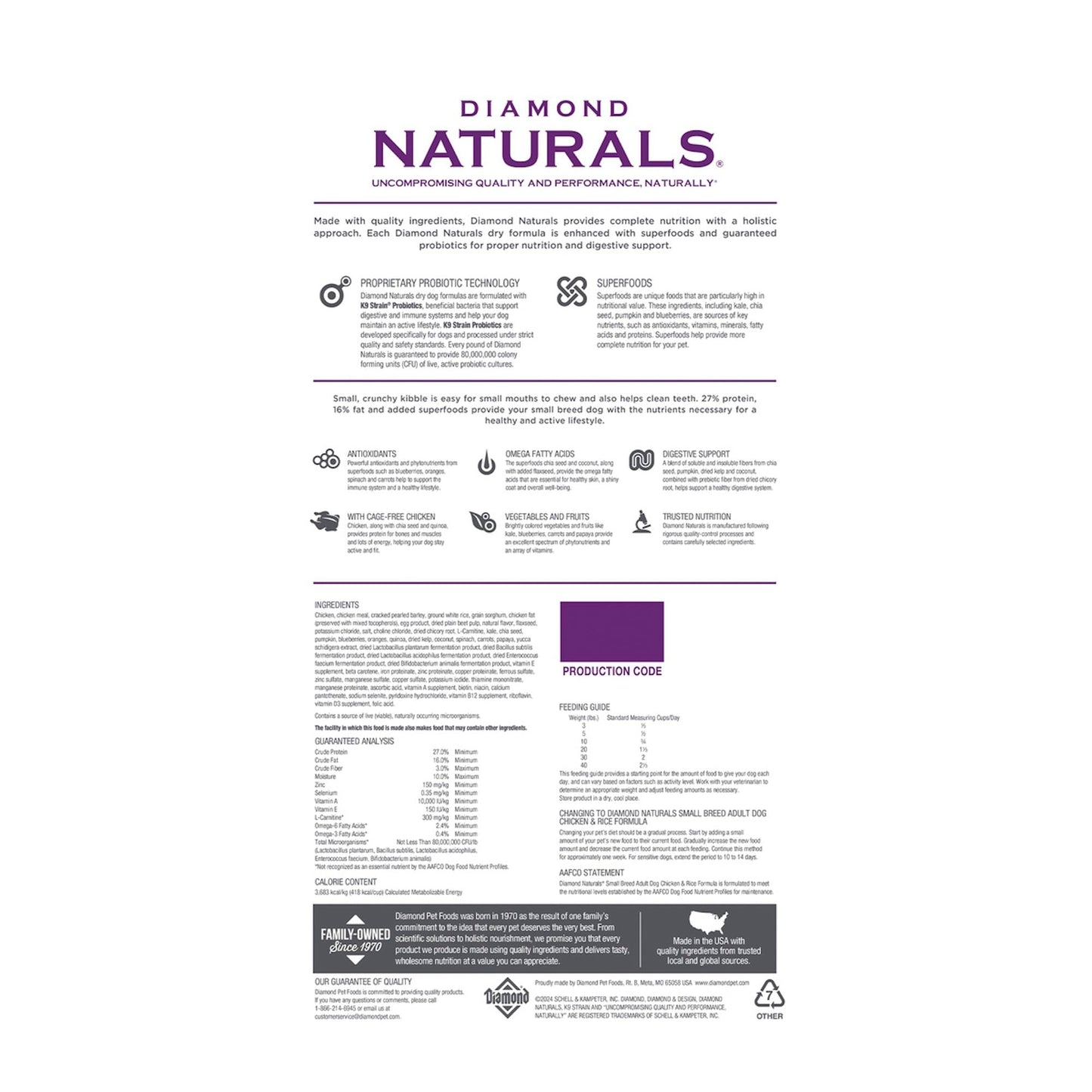 Diamond Naturals Small Breed Dog Real Chicken amnd Rice Recipe Premium Dry Dog Food 18 lbs