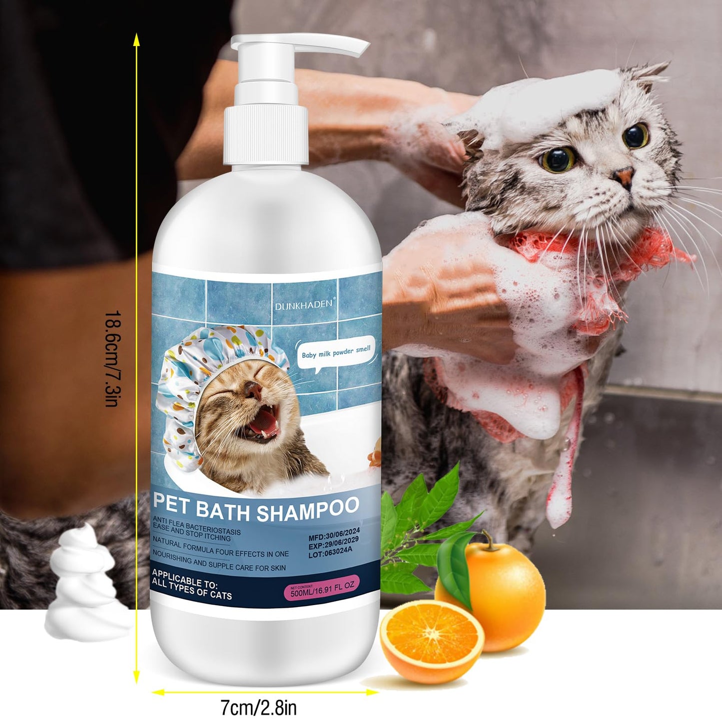 500ml 16.9 Fl Oz Cat Shampoo for Cats and Kittens Gentle Care for Itchy and Sensitive Skin Long-Lasting Aromatic Shower Gel Purely Botanical Formula Pet Shampoo