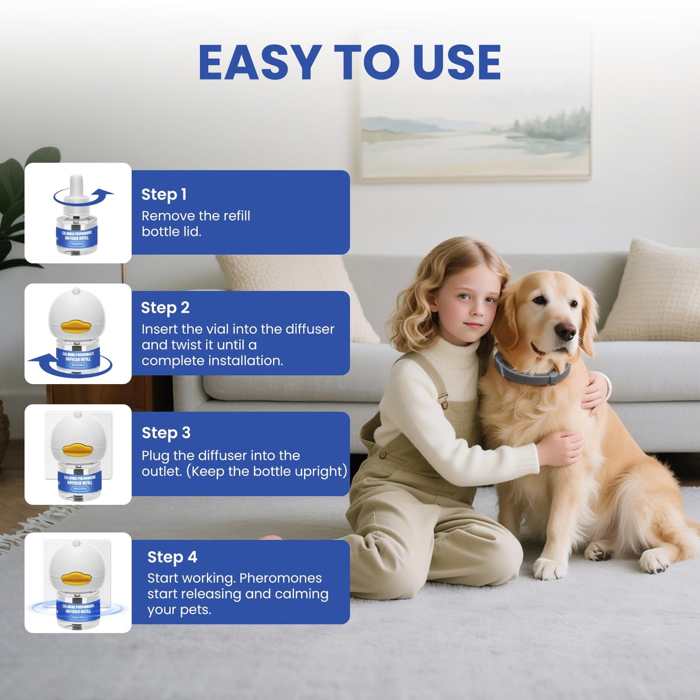 Tailwagpet Dog Calming Diffuser, Relaxing Pheromone for Dogs Relief Stress Reduce Barking Aggression Scratching（2 Diffuser + 6 Refills + 2 Calming Collars）