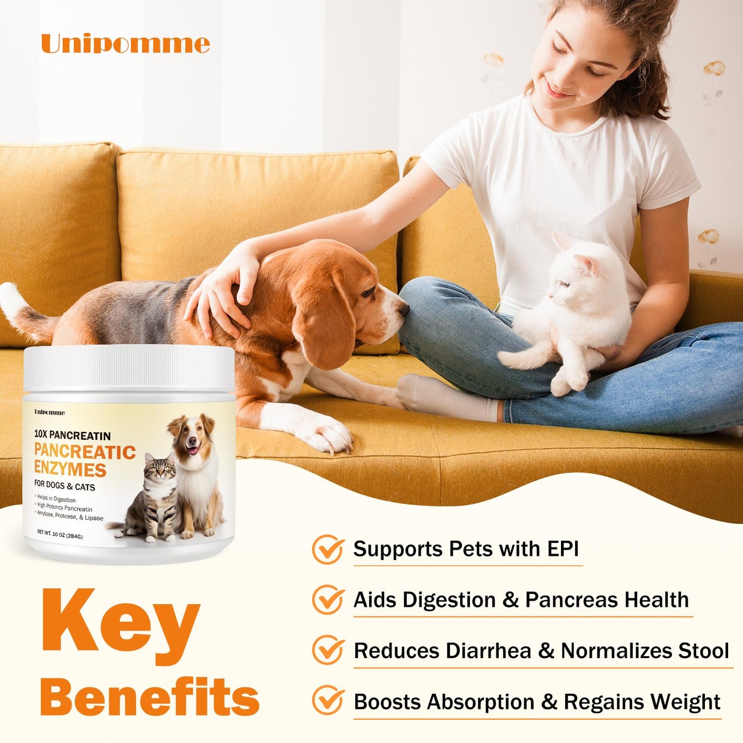 10 Ounces Pancreatic Enzymes for Dogs - 10x Pancreatin Formula for EPI Dog - Digestive Enzymes Powder for Pet Pancreatic Concerns, Supports Buddy Digestive Stress, Healthy Weight Management