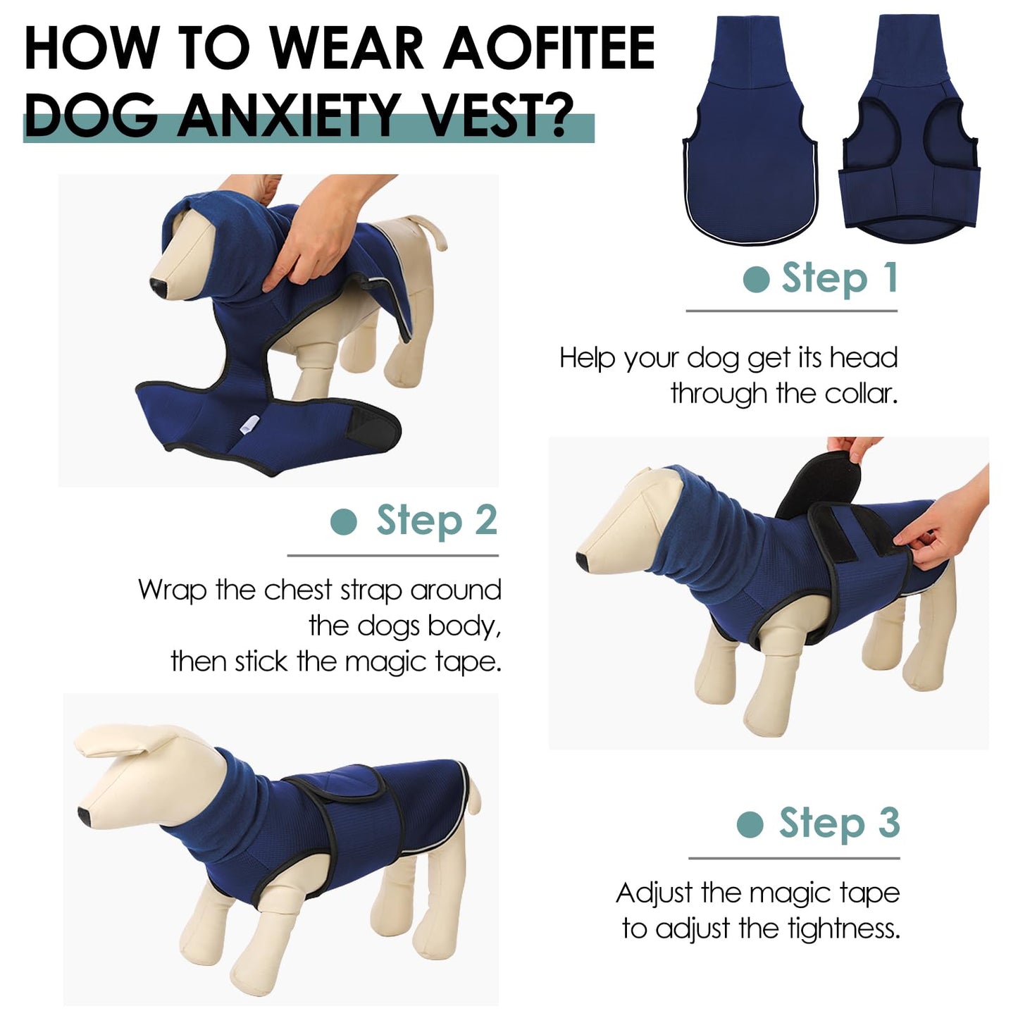 AOFITEE Dog Anxiety Vest, Dog Anxiety Calming Hoodie, Pet Thunder Jacket Calming Shirt for Fireworks, Thunder, Travel, Separation, Noise Block & Ear Protection Recovery