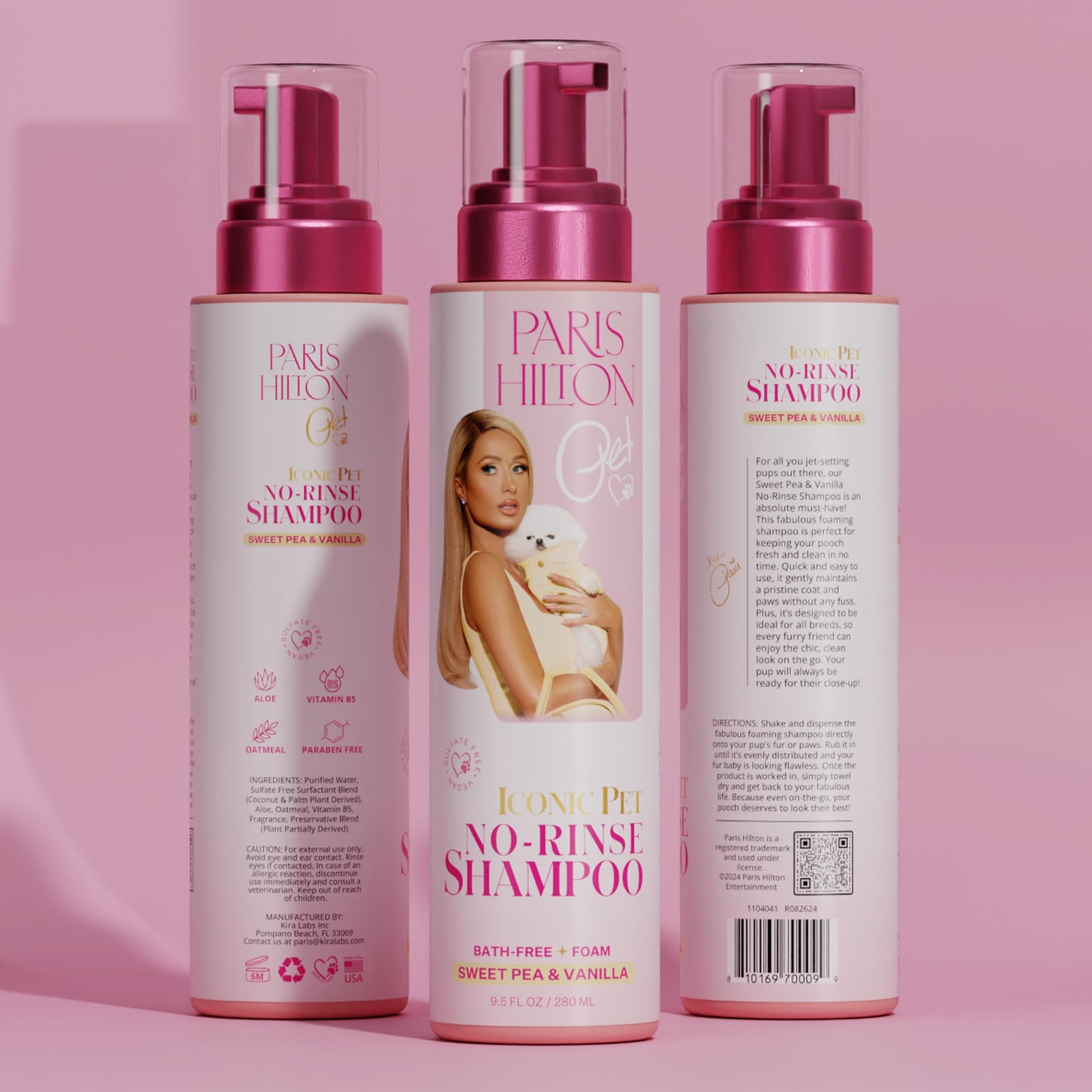 Paris Hilton Pet Iconic Sweet Pea & Vanilla Scent No-Rinse Dog Shampoo, Waterless Dog Wash, Hypoallergenic, 280ml – Quick Clean for Dogs, Easy Grooming, No Rinse Needed