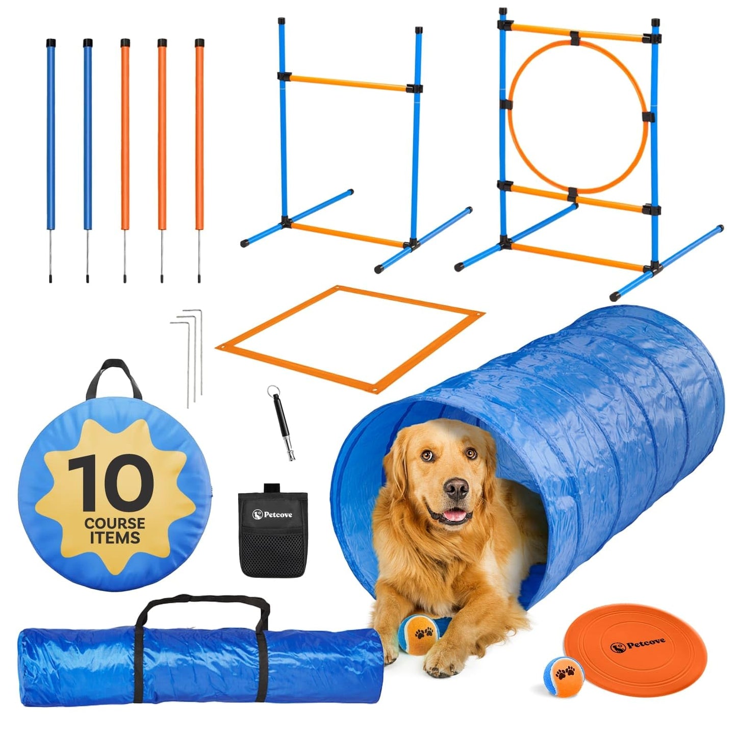 PetCove Dog Agility Set - Backyard Obstacle Course with Jumps, Tunnel and Training Equipment - Dog Agility Course Backyard Set - Assembles in Minutes - Includes Carrying Bags for Transport & Storage