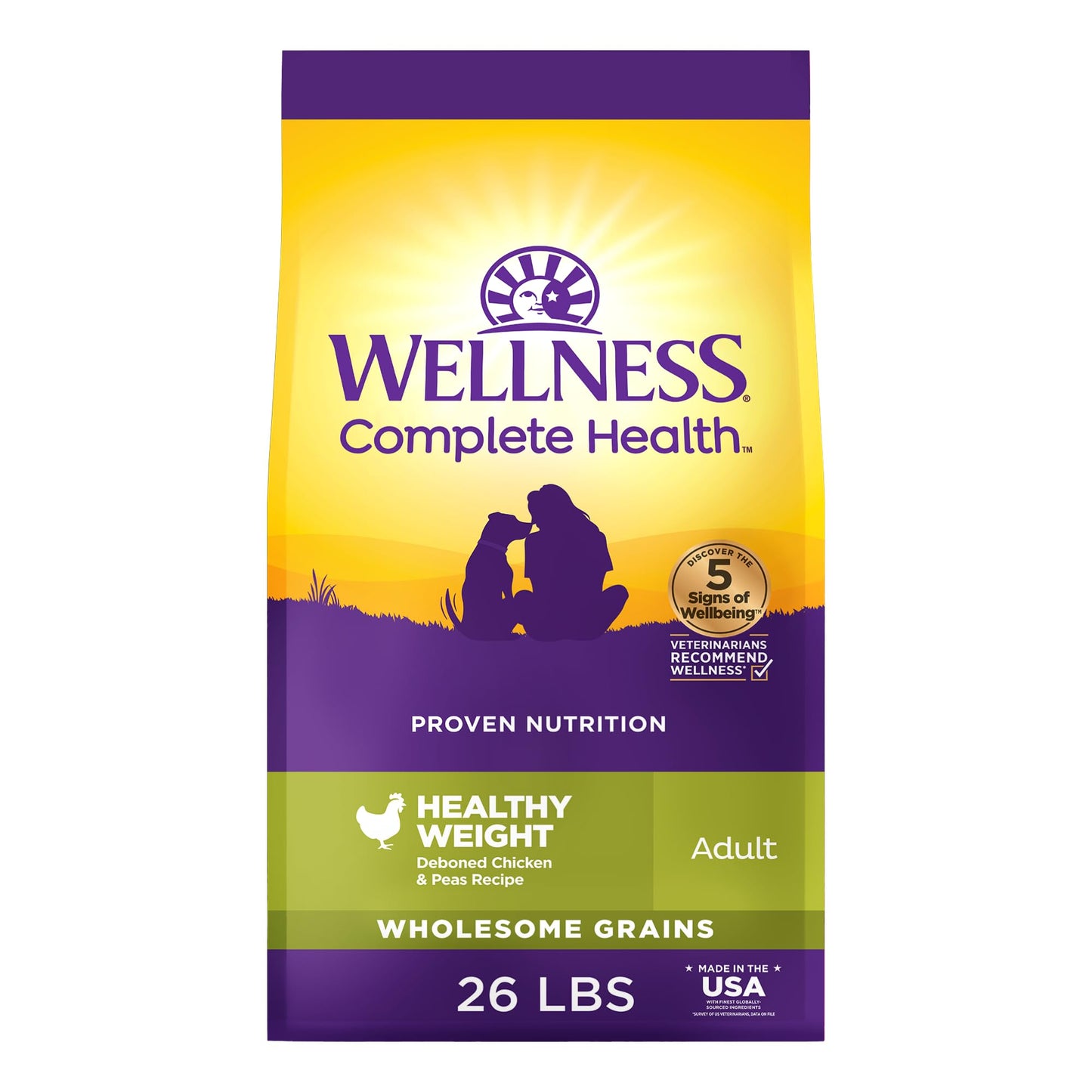 Wellness Complete Health Dry Dog Food with Grains, Natural Ingredients, Made in USA with Real Meat, All Breeds, For Adult Dogs (Healthy Weight - Chicken & Potatoes, 26-Pound Bag)