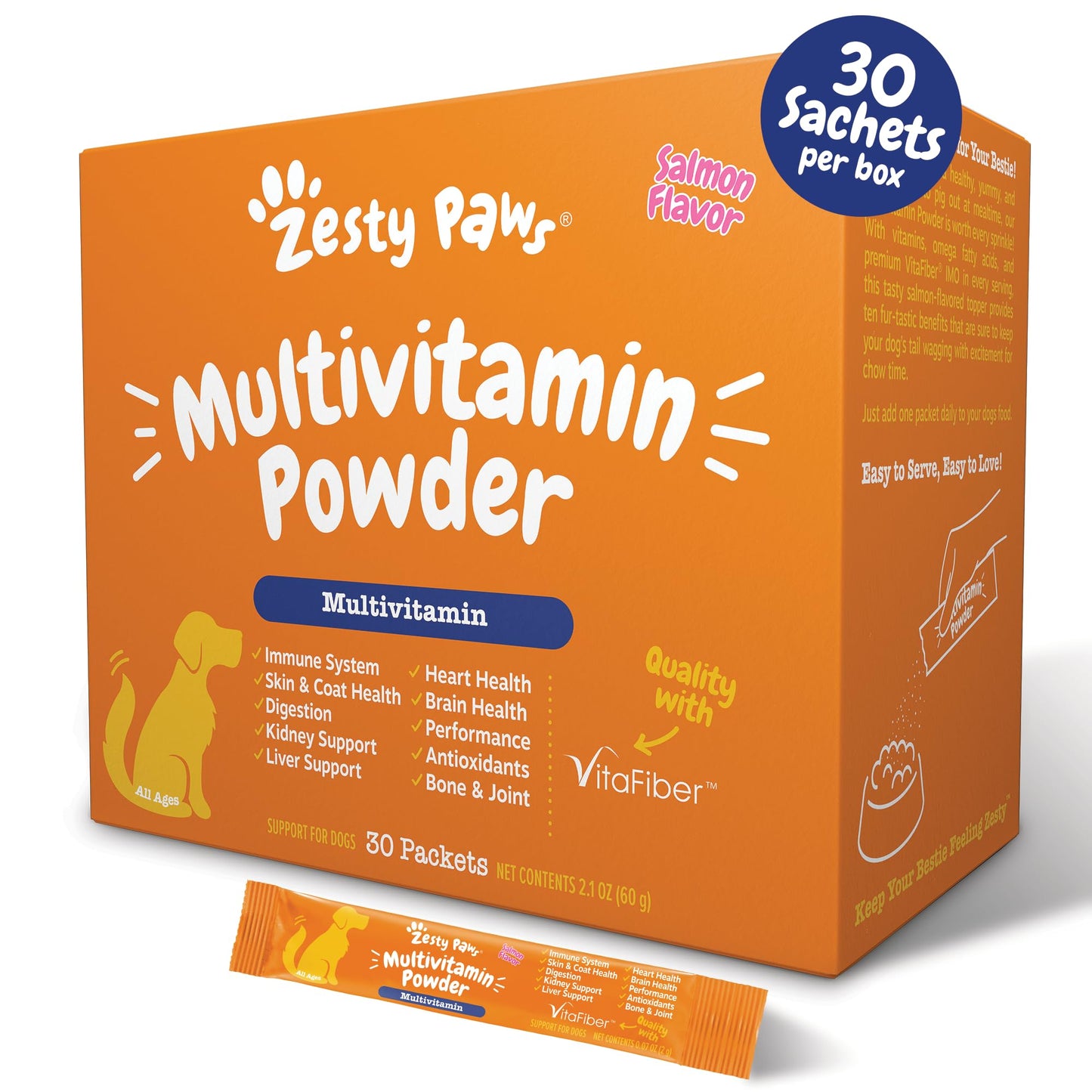 Zesty Paws 10-in-1 Dog Multivitamin Powder - Gut, Immune, Joint, Skin & Coat Support, and More - Dog Vitamins and Supplements Powder - Pet Supplements with Omega Fish Oil & VitaFiber - Salmon - 30 Ct