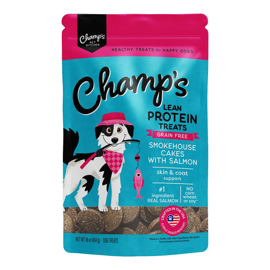 CHAMPS Soft Healthy Dog Treats for Skin & Coat Support Made with Omega 3, Biotin & Flaxseed - Grain Free Salmon - 16 oz