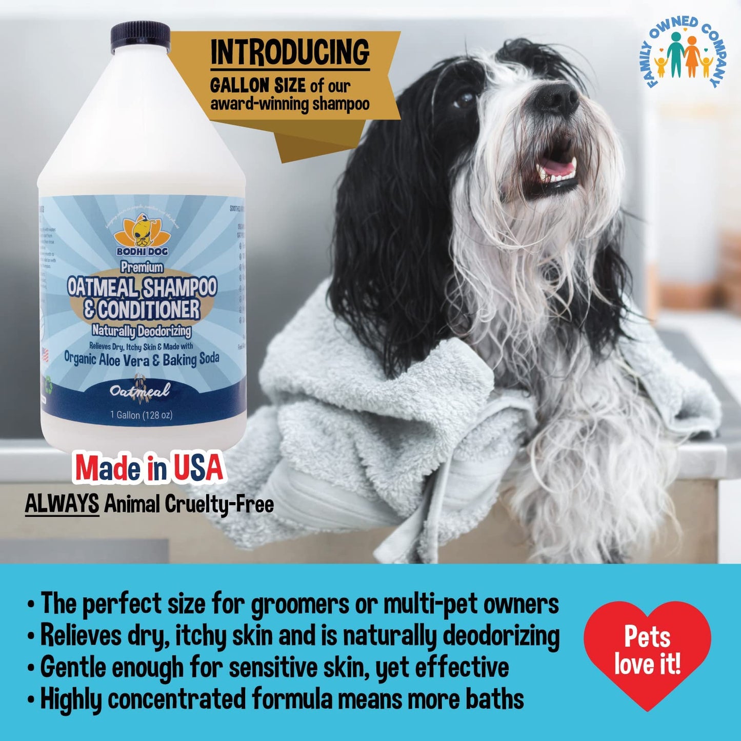 Bodhi Dog Organic Oatmeal Dog Shampoo & Conditioner - Hypoallergenic Formula - Naturally Deodorize Dogs, Cats & Pets - Moisturizes Dry, Itchy & Sensitive Skin - Made in USA (1 Gallon)