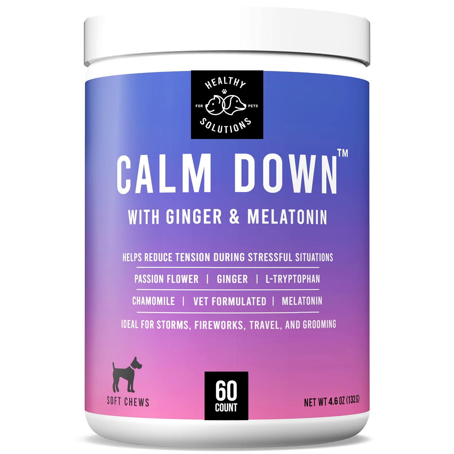 Calming Chews for Dogs - Dog Calming Treats for Anxiety & Stress Relief with Melatonin and Ginger - Aid with Storms, Grooming, Fireworks, Separation, Travel, Motion Sickness, & Sleep - 60 Soft Chews