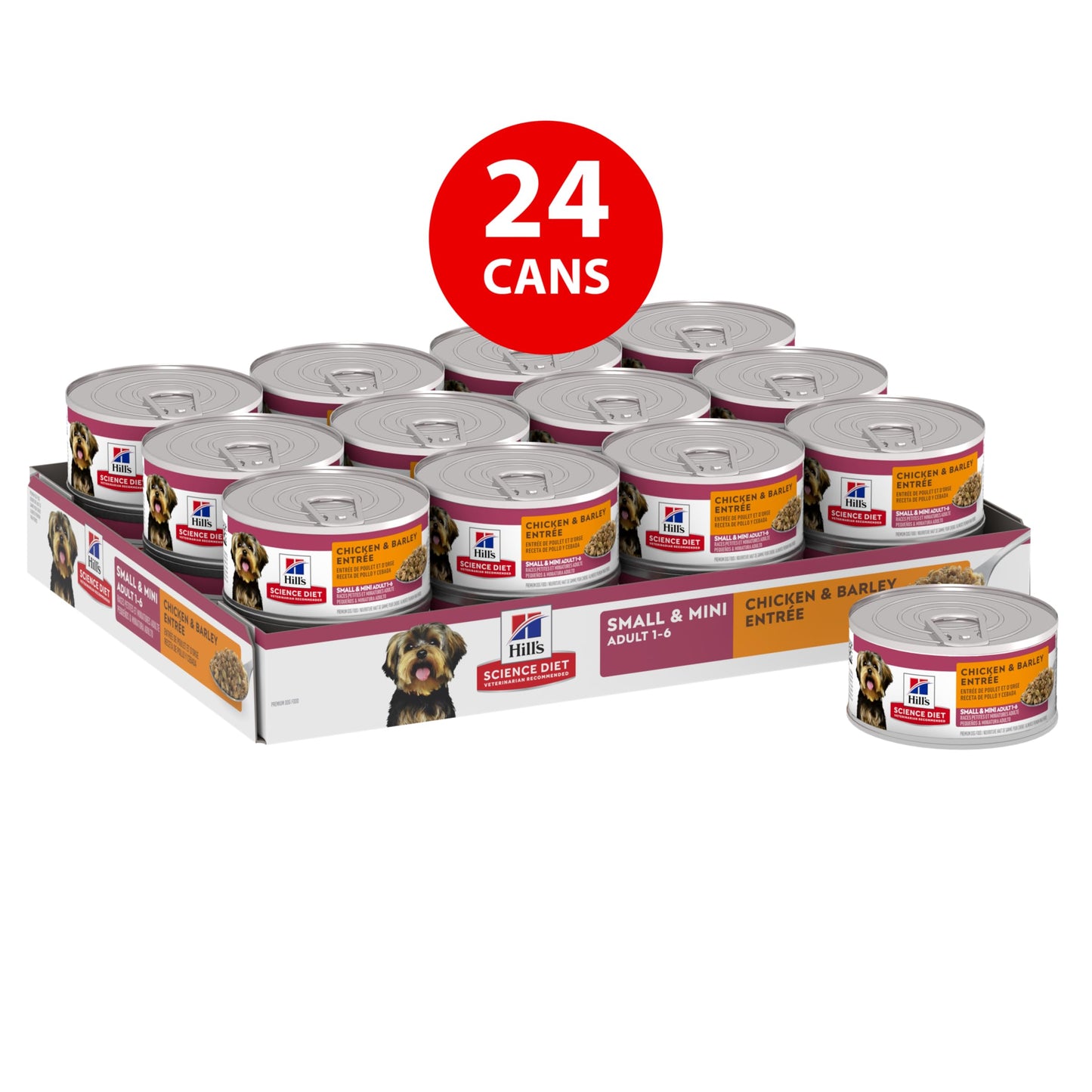 Hill's Science Diet Small & Mini, Adult 1-6, Small & Mini Breeds Premium Nutrition, Wet Dog Food, Chicken & Barley Loaf, 5.8 oz Can, Case of 24