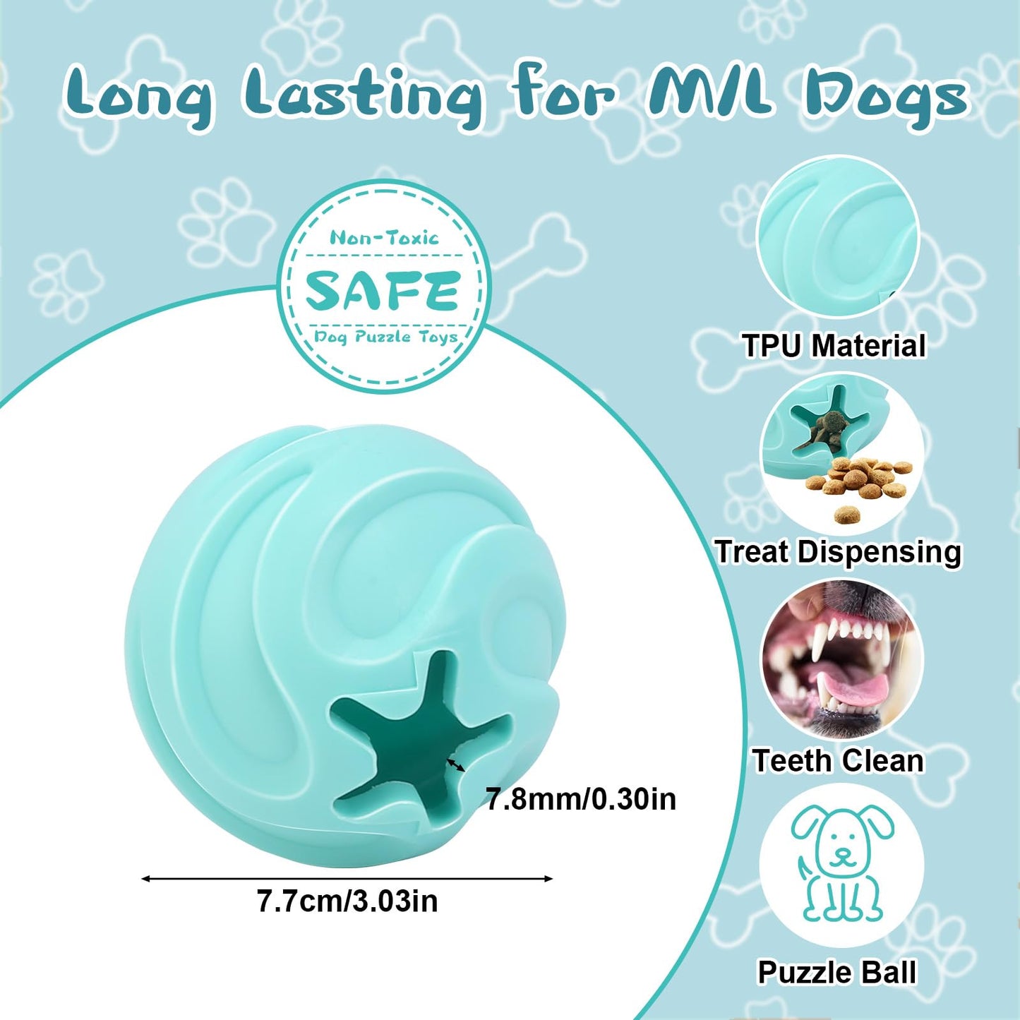 APODESS Dog Puzzle Ball Toy, Interactive Dog Toys Ball for Treat Dispensing, Dogs Treat Ball for Teeth Cleaning/Slow Feeder/IQ Training/Playing, TPU Chew Toys for Medium/Large Dogs