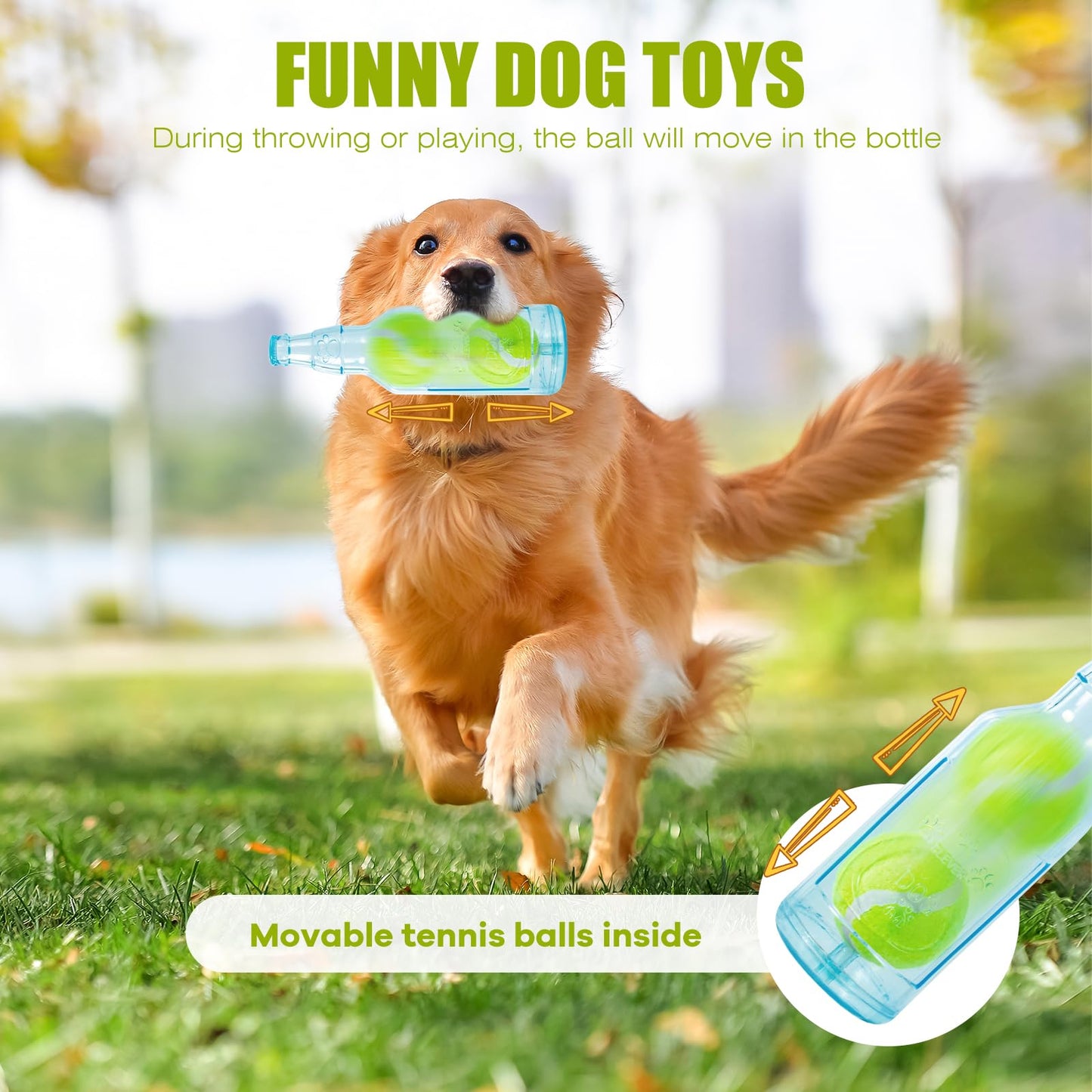YOOGAO Pet Dog Toy, Dog Squeak Toy, Floating Dog Toy, Interactive Fetch Toy for Play and Training, Bottle Shape with Tennis Ball Inside (Set of Two Large)