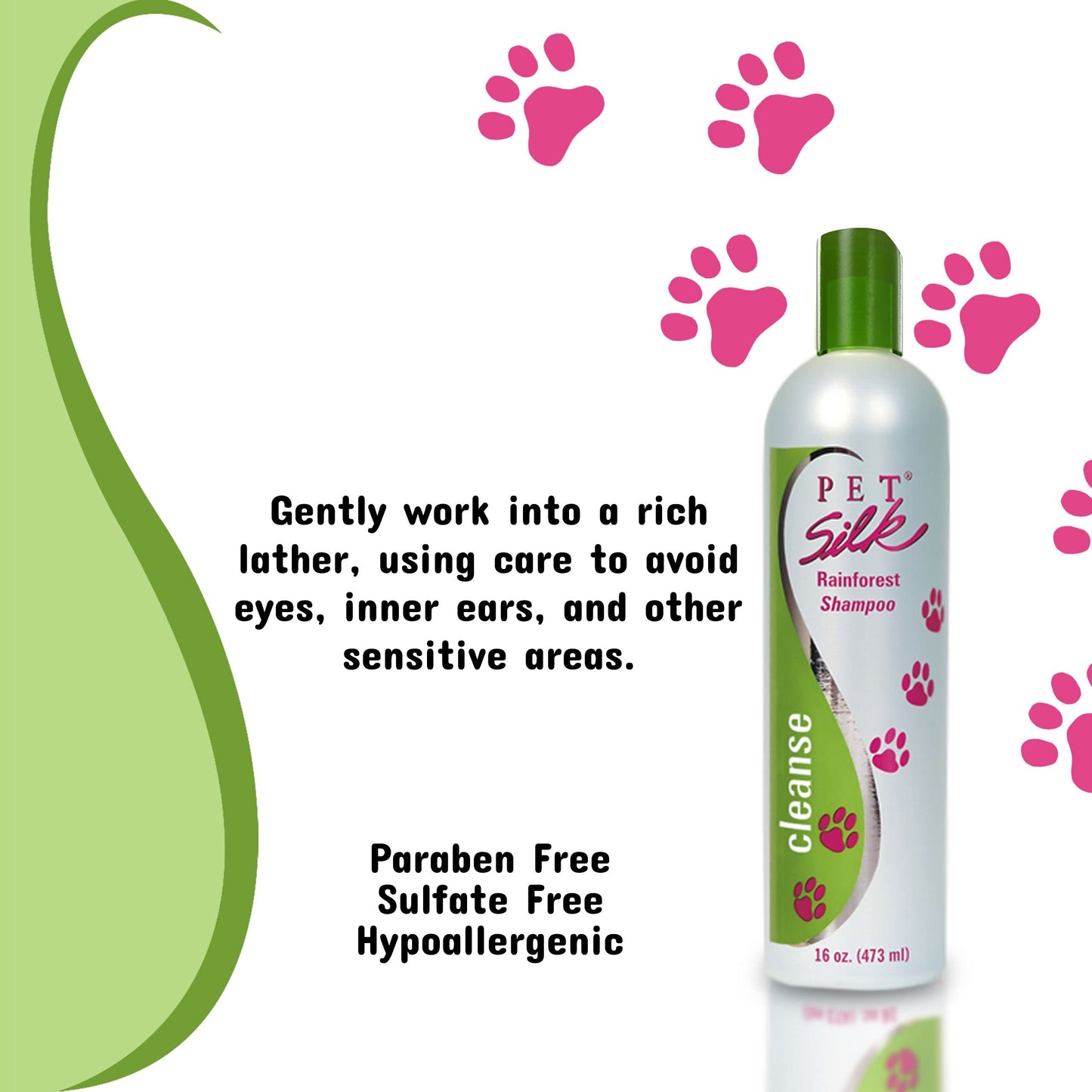 Pet Silk Rainforest Clean Scent Shampoo 16oz, Long-Lasting Fragrance for Your Pet's Coat, Cleanser for Both Dogs and Cats, Infused with Vitamin E, Gentle & Safe for Your Pet's Skin and Coat!