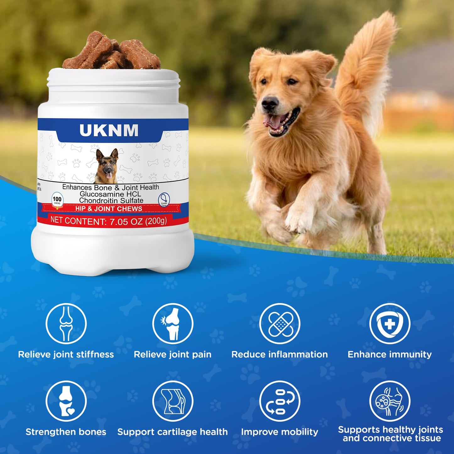 Glucosamine for Dogs,Joint Support Supplement,Dog Hip and Joint Chews,Treats with MSM Hemp, Dog Joint Pain Relief Mobility Supplements,100 PCS Chicken Flavor, Fit All Large Small Medium Breed