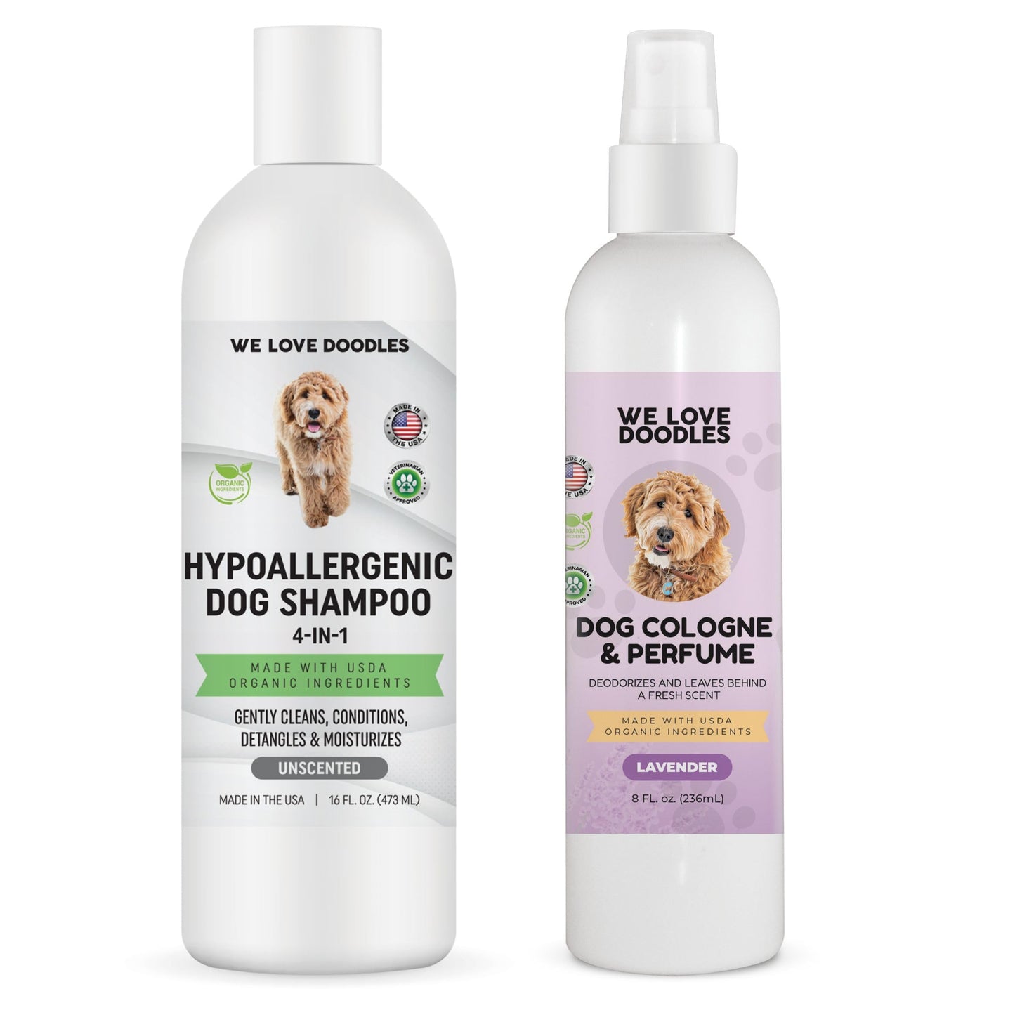 We Love Doodles Hypoallergenic Dog Shampoo and Dog Cologne - Organic Ingredients | Sensitive Skin & Allergies | Long Lasting After Bath Deodorant | Odor Eliminator Spray Puppies | Made in USA