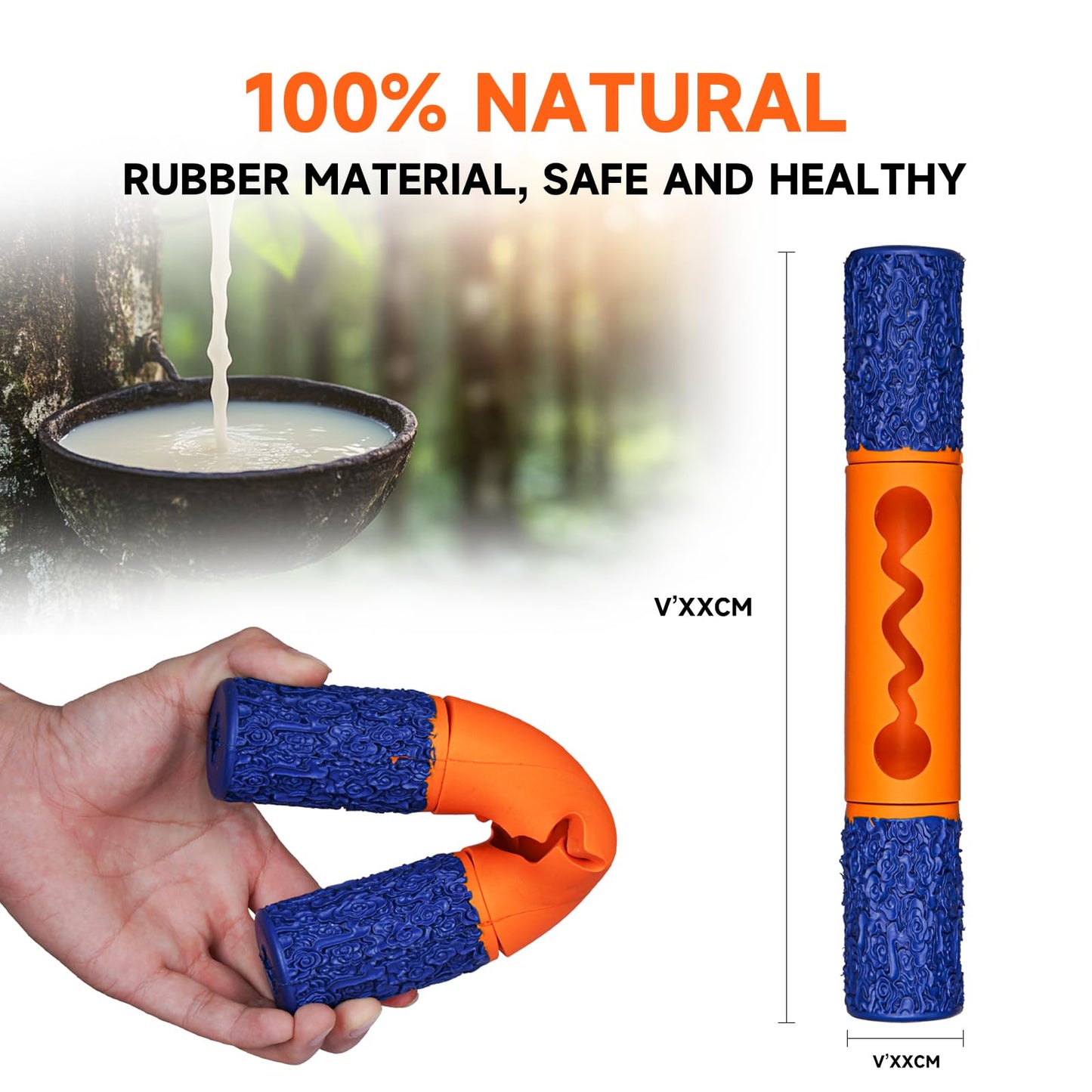 PETOPIA Stick Interactive Dog Toy 9” in Outdoor Dog Toy for Aggressive Chewers Tough Natural Rubber Chew Toys (Blue&Orange)