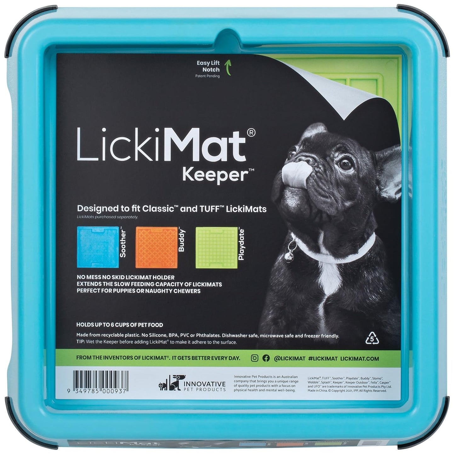 LICKIMAT Indoor Keeper Dog Feeding Station - Slow Feeder Lick Mat Keeper for Dogs Food, Treats, Yoghurt & Peanut Butter - Extend Licky Mats for Dogs into Full Feeder, Turquoise