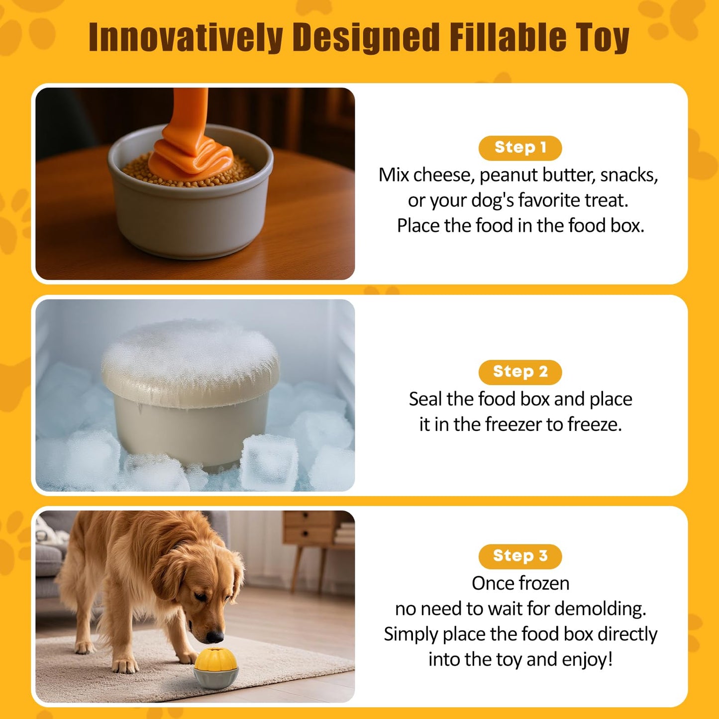 ClariVora 2 Pack Frozen Dog Treat Toy for Aggressive Chewers, Treat Dispensing Enrichment Toy – Freezable Interactive Chew Toy to Keep Dogs Busy – Durable Dog Puzzle Feeder for Boredom Relief, Yellow
