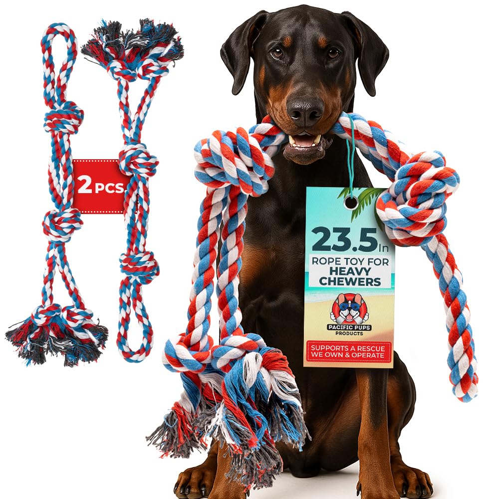 2 Pack Red - XL Dog Rope Toy for Aggressive Chewers - Benefits Non-Profit Dog Rescue - Tug of War Dog Toy, Dog Toys for Large Dogs, Tough Dog Toys for Aggressive Chewers