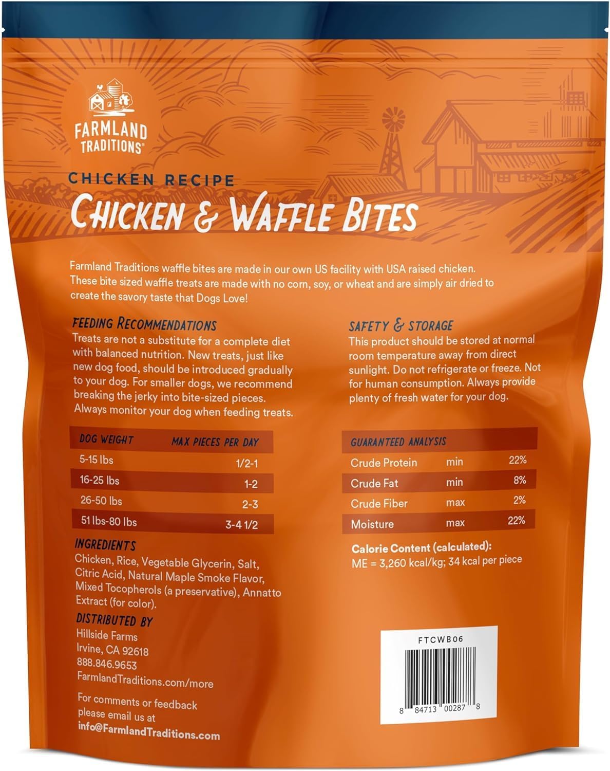 Farmland Traditions Chicken & Waffle Bites, Gluten-Free Dog Treats, Made in USA for All Breeds & Sizes, 2.5 Pound Bag