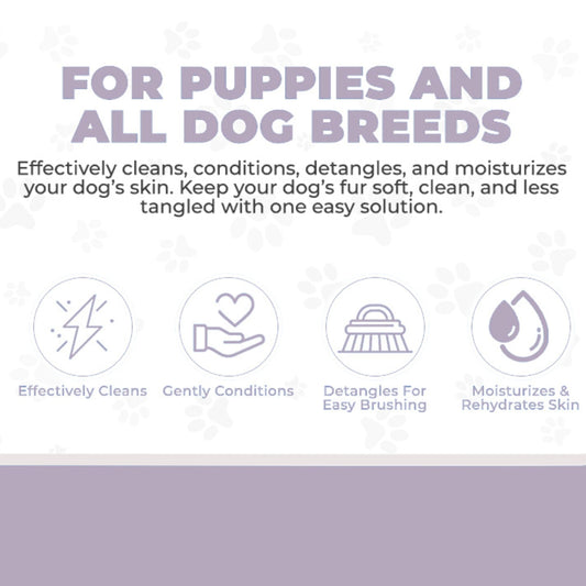 We Love Doodles Bundle 4-in-1 Non-Organic Dog Shampoo (Lavender & Chamomile) and Dog Bath Brush - Pet Rubber Brush for Shower Scrubbing & Soothing Massage, Essential Puppy Grooming Accessories