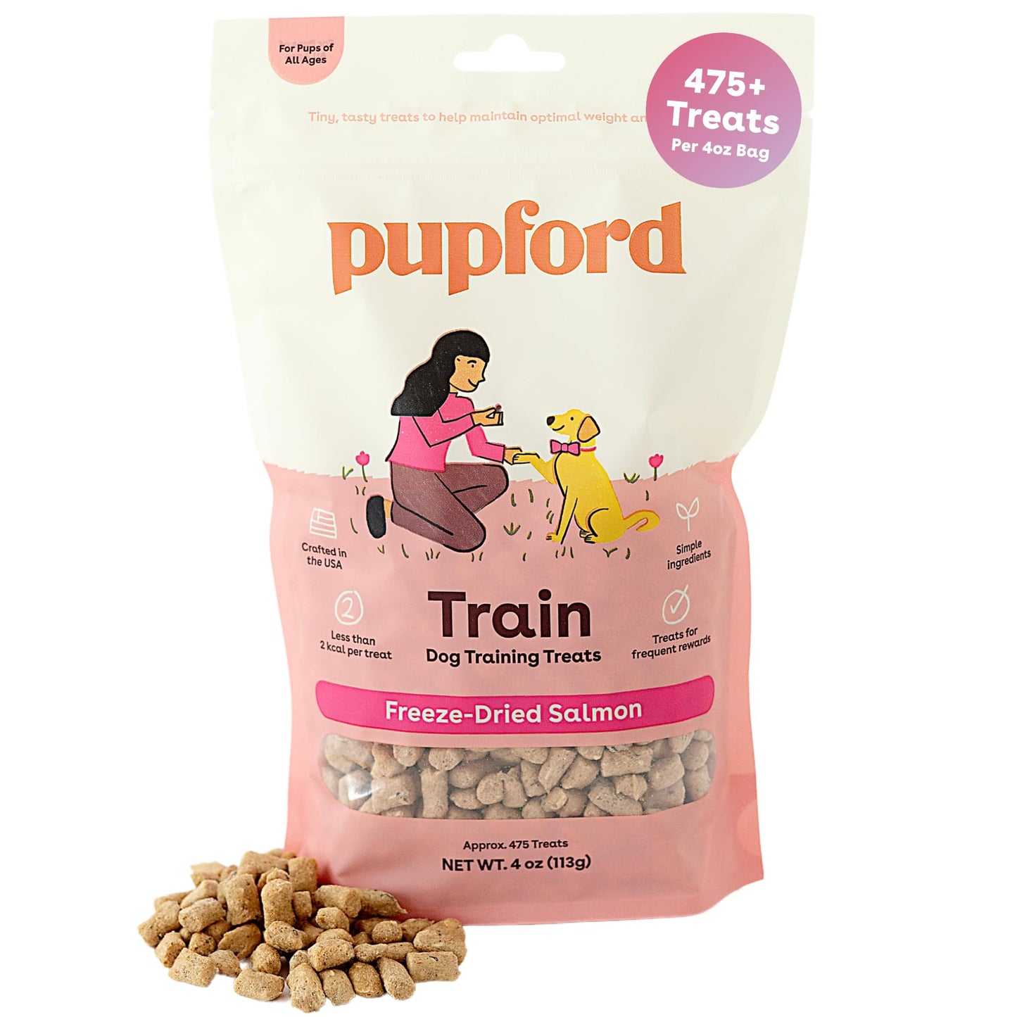 Pupford Freeze Dried Training Treats for Dogs & Puppies, 475+ Two Ingredient Bites (Salmon, 4 oz)