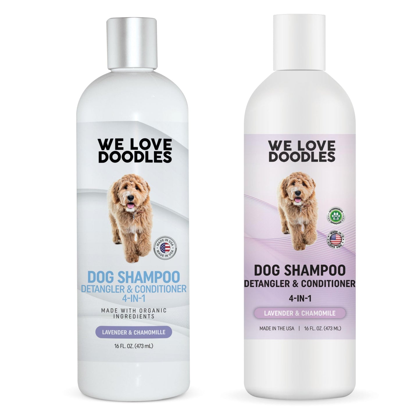 We Love Doodles Bundle Non-Organic Dog Shampoo & Organic Dog Shampoo (Lavender & Chamomile) - 4-in-1 Shampoo Conditioner & Detangler, Best Shampoo for Matted Pet Hair, Made in The USA