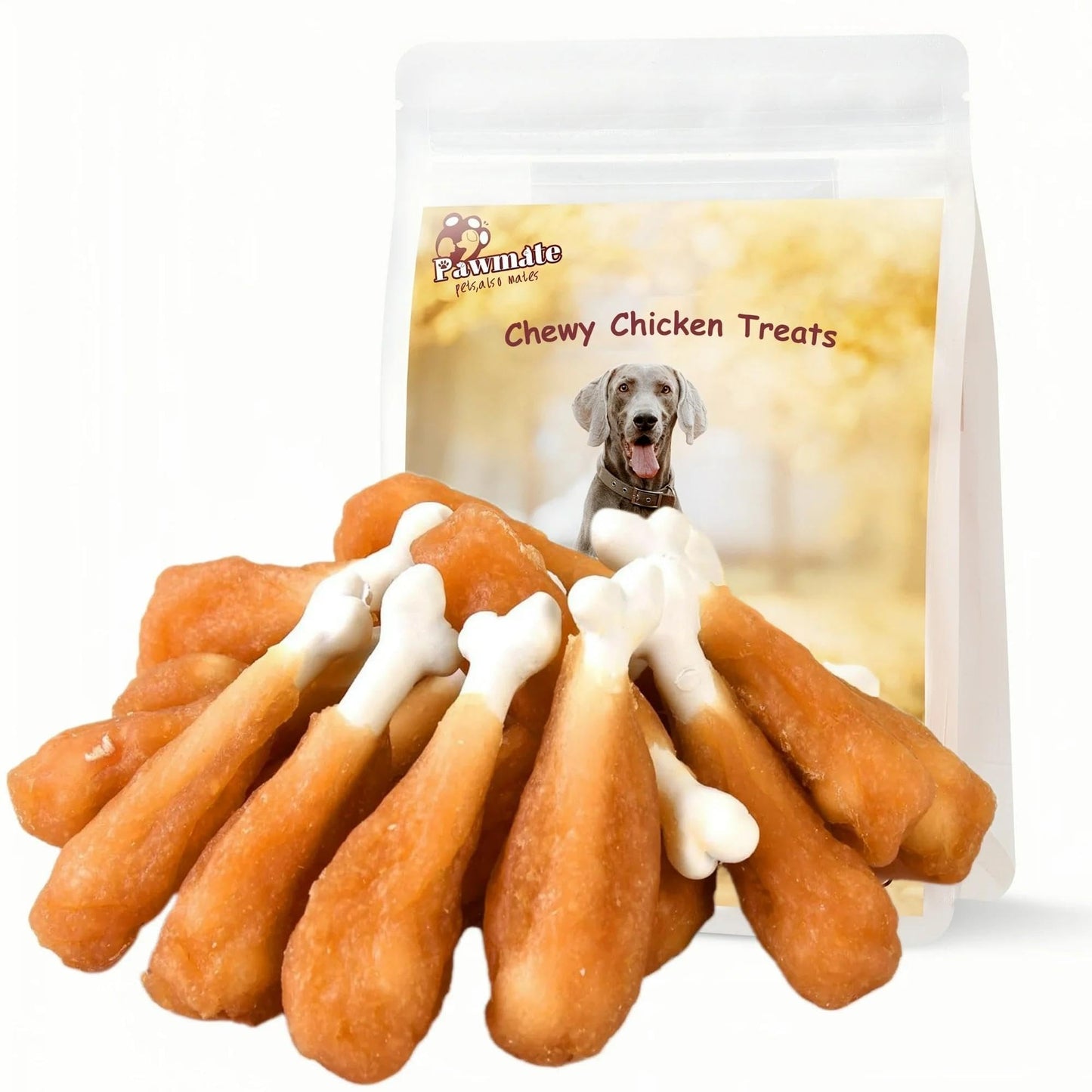 Pawmate Dog Treats Chicken Wrapped Calcium Bone, Rawhide-Free Grain-Free Training Treats for Dogs Teeth Cleanning Breath Fresh Dog Chewy Snacks for Medium Large Dogs 10.6 oz, 18-19 Counts