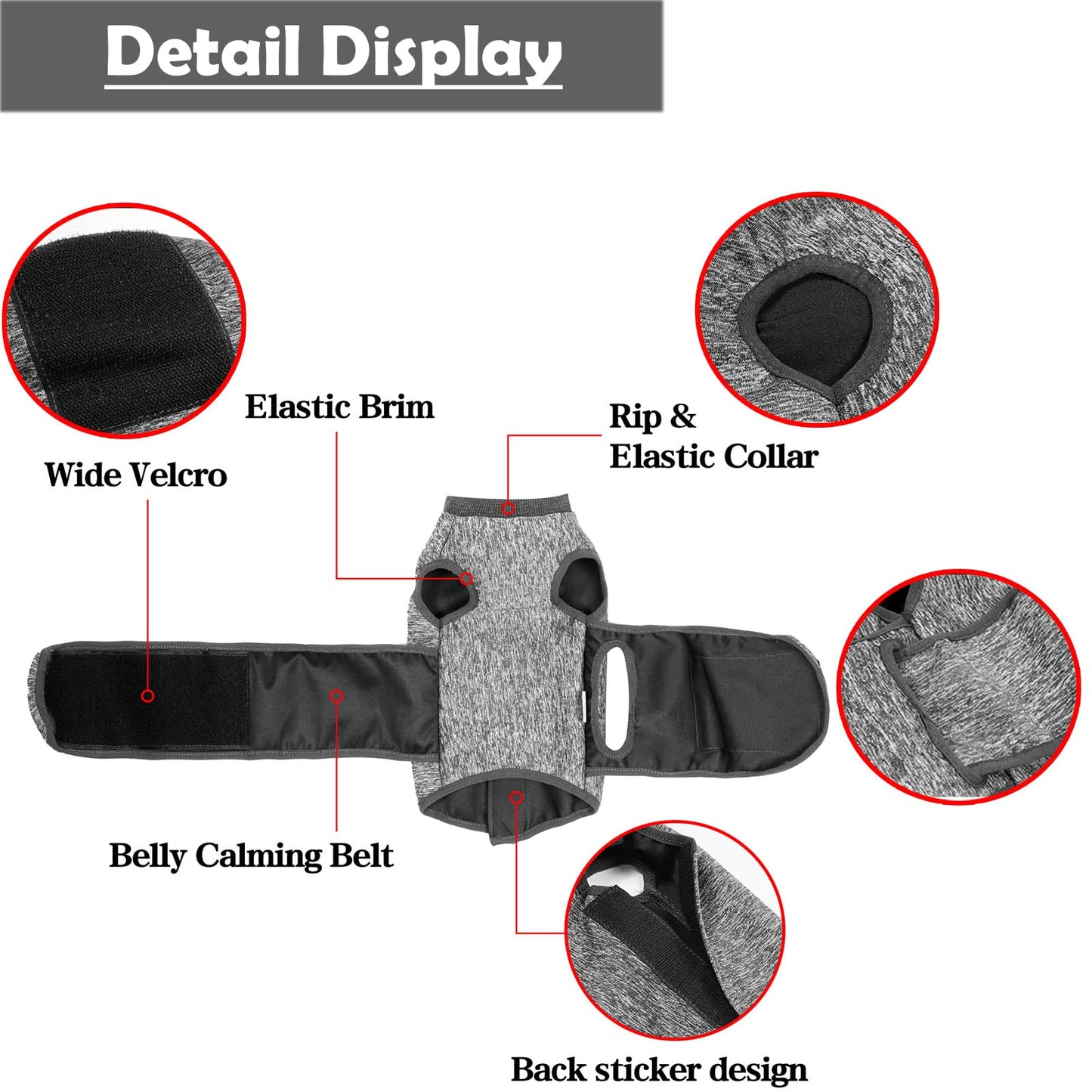 Pet Anxiety Jacket Calming Vest, YolieraArt Thunder Jacket for Cats and Dogs Anxiety, Calming Wrap Around Hug Thunder Jacket Weighted Anxiety Calming Vest for Pets (Grey, Large)