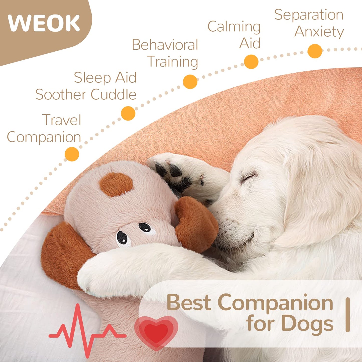 WEOK Heartbeat Replacement Soother Heartbeat Simulator for Reduce Pet Anxiety with Heartbeat Sound Machine, Puppy Heartbeat Toys Calming Separation Anxiety Relief Toys for Dogs